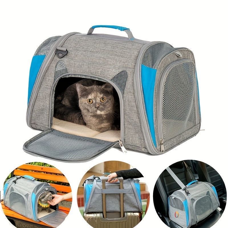 Portable Travel Foldable Cat Carrier Bag - Soft & Durable With Lid - Ivory  White & Black - Temu