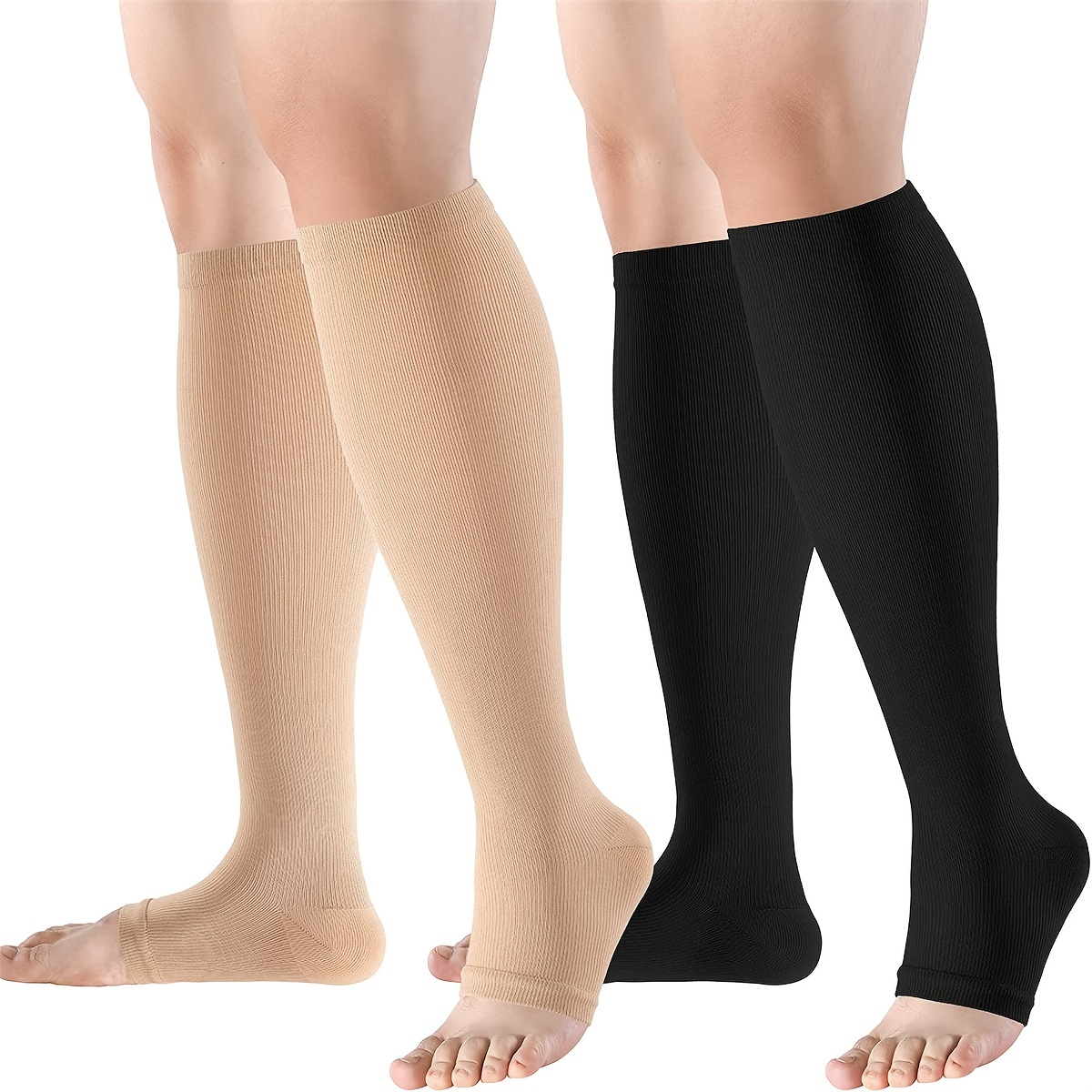 23 32mmhg Compression Socks Women Men Knee High Open Toe - Temu