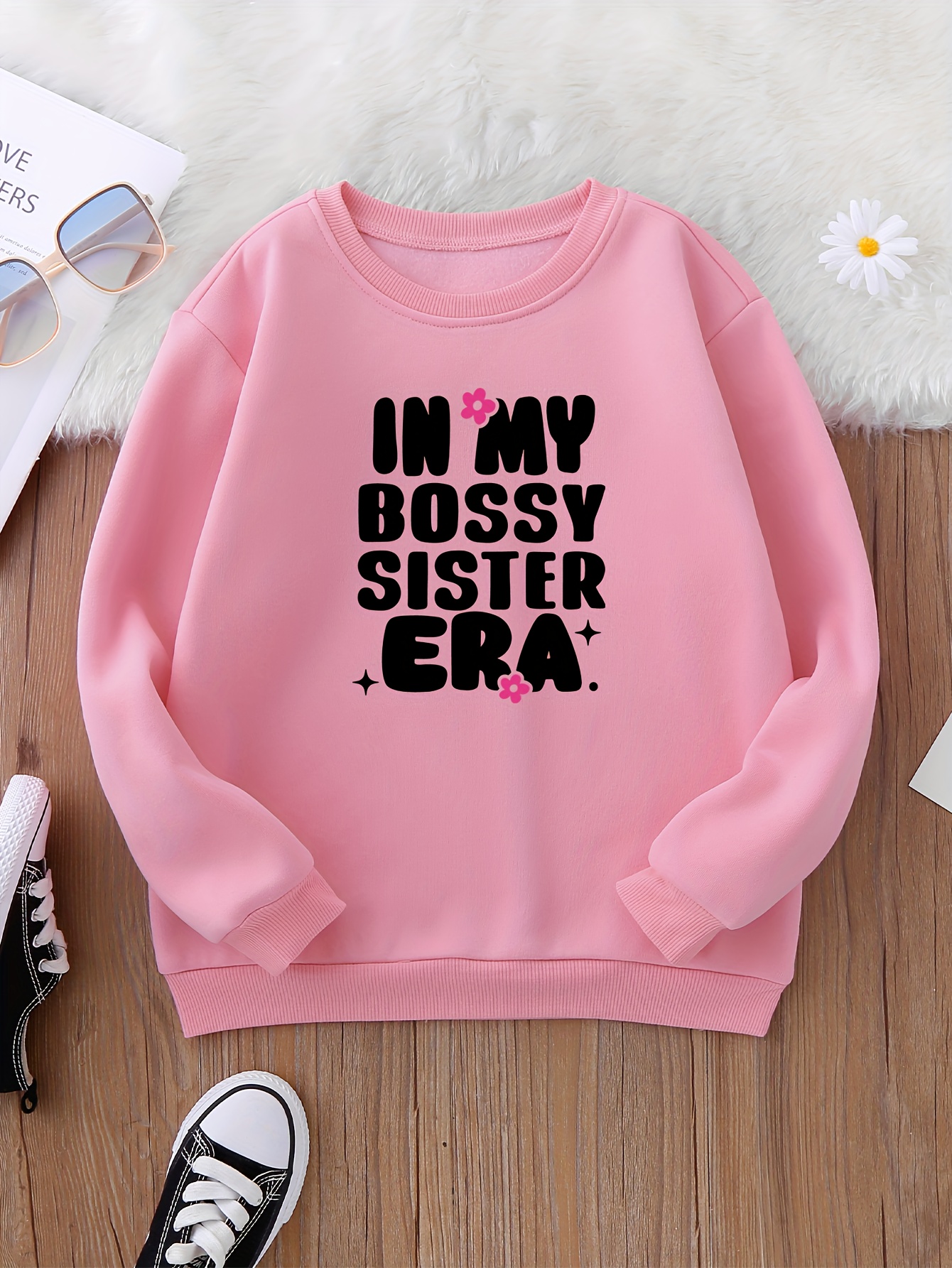 big Sister'' Print Girls Sweatshirt Smart Casual - Temu