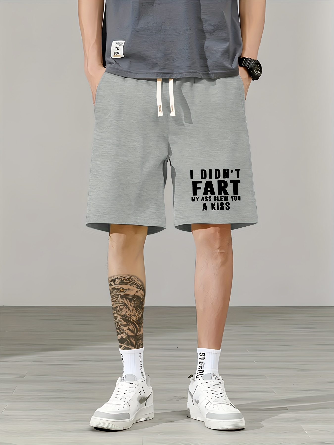 Fart'' Print Men's Comfy Loose Drawstring Shorts Summer - Temu