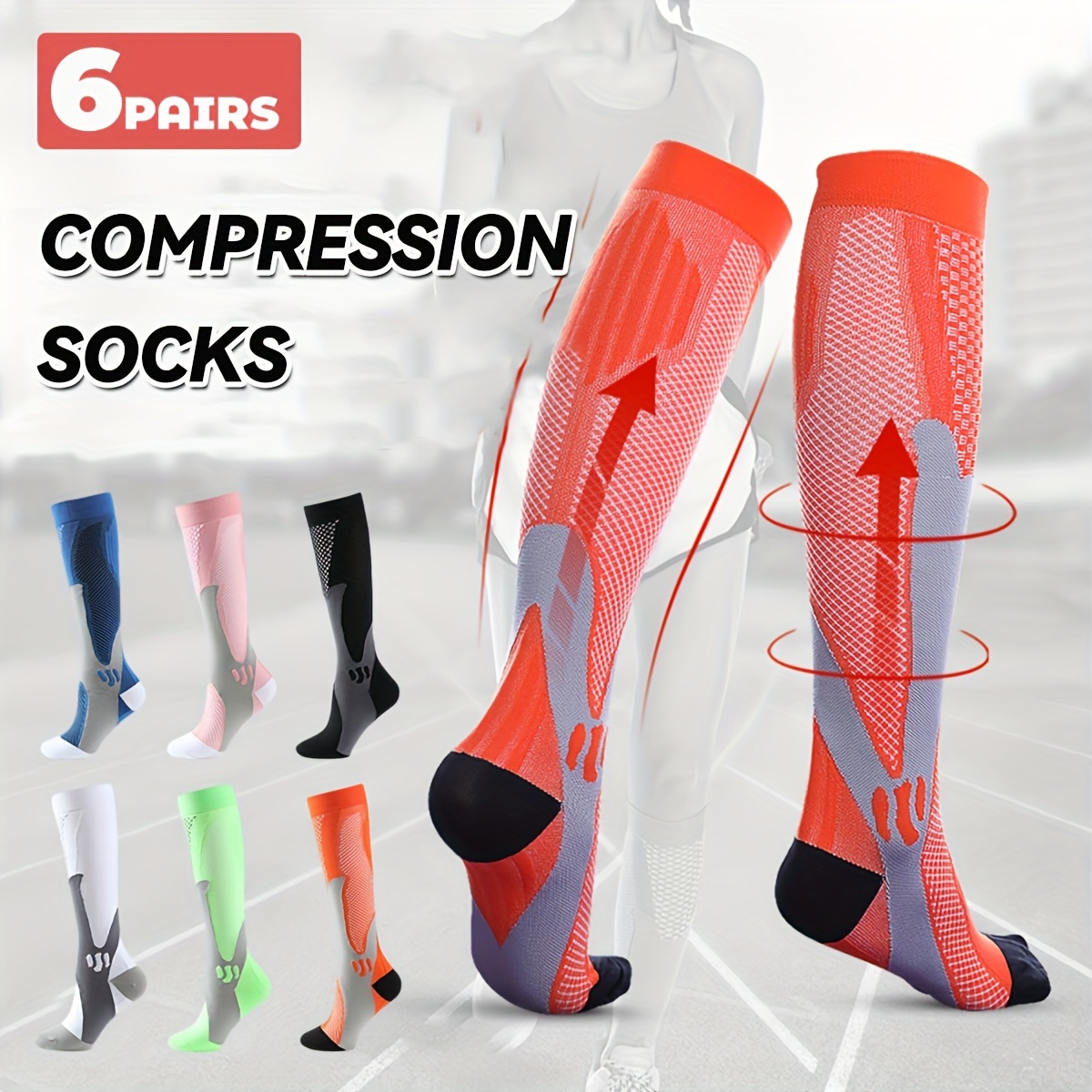 20 30mmhg Compression Socks Zipper Running Solid Ribbed Knee - Temu Canada