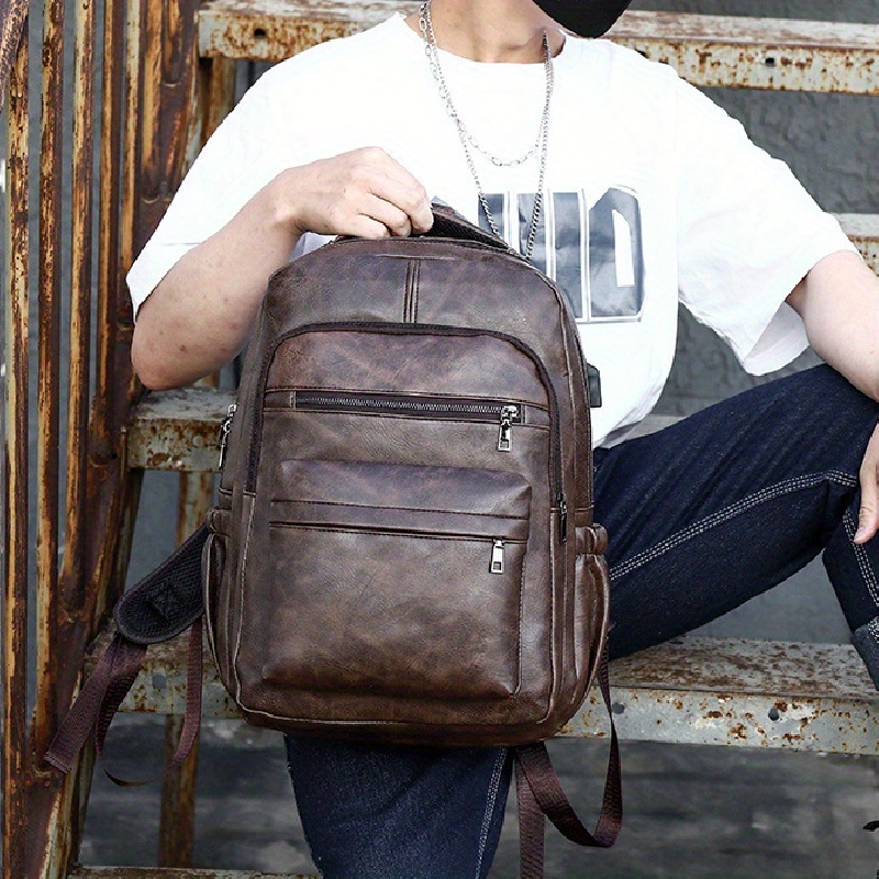 Mochila vintage de piel sintética para hombres, mochila para ordenador  portátil para viajes escolares y universidades, mochila grande para mujeres