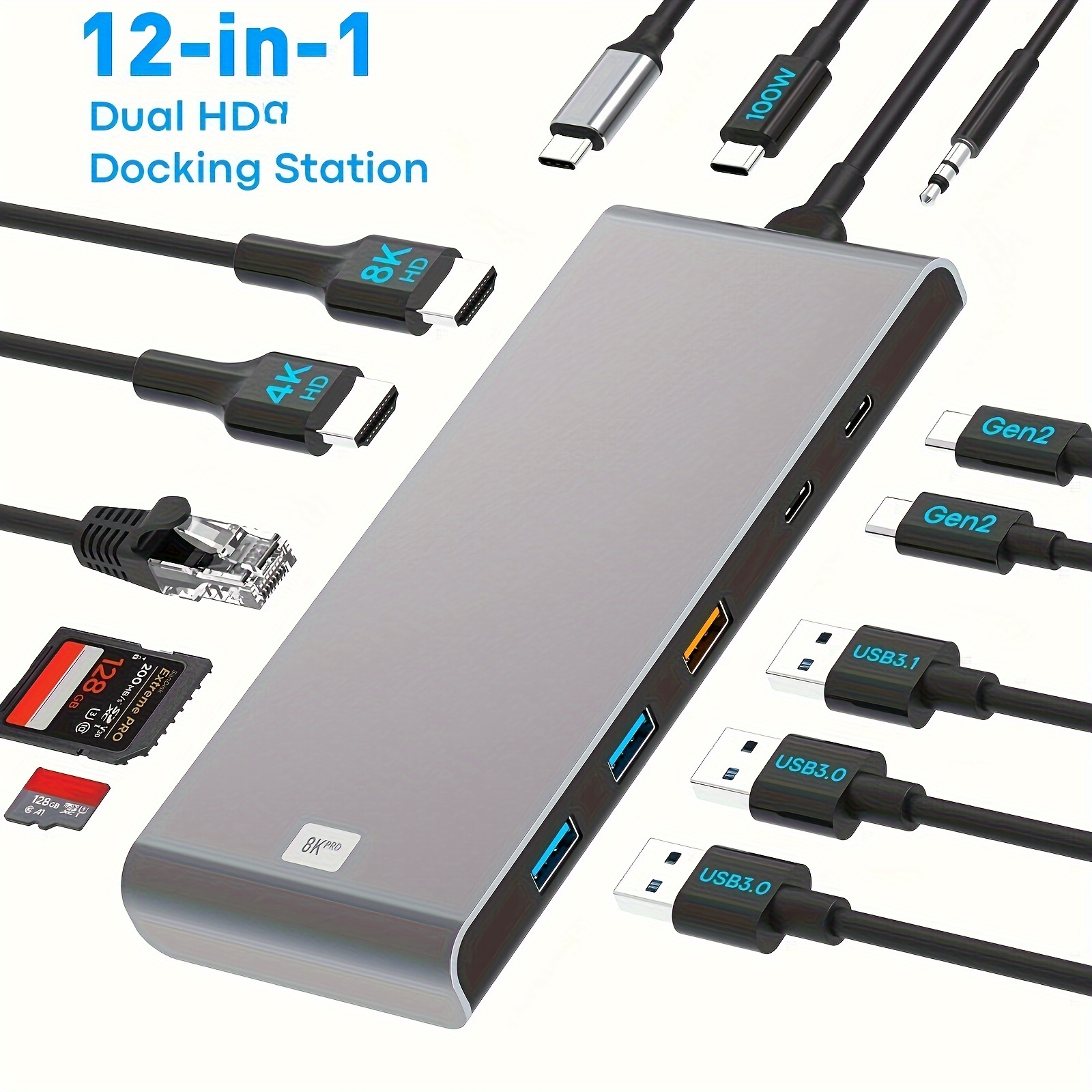 Estación de acoplamiento USB C Dual HDMI, USB C a Dual Monitores Adaptador  a Dual 4K HDMI, 3 USB, puerto de carga PD, LIONWEI USB C Hub Dual Monitor