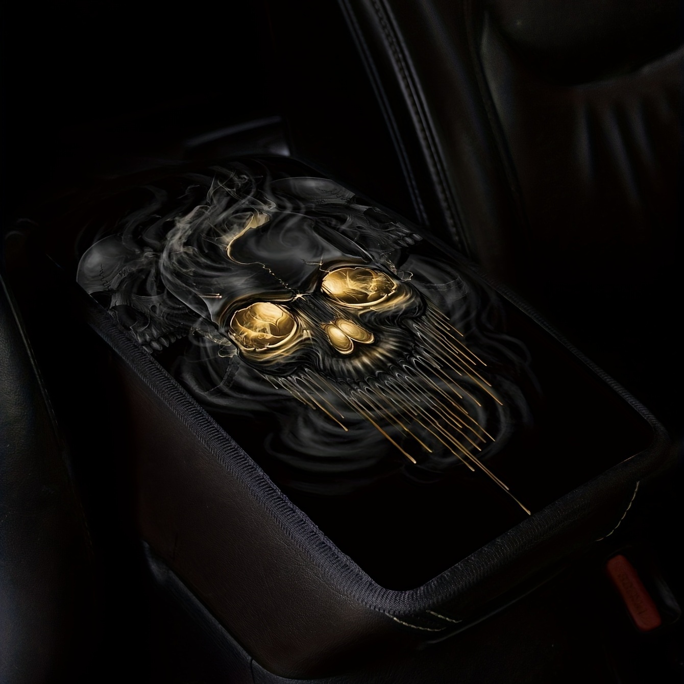 1 Stück Flaming Skull Bedruckte Auto-Armlehnenmatte, Auto