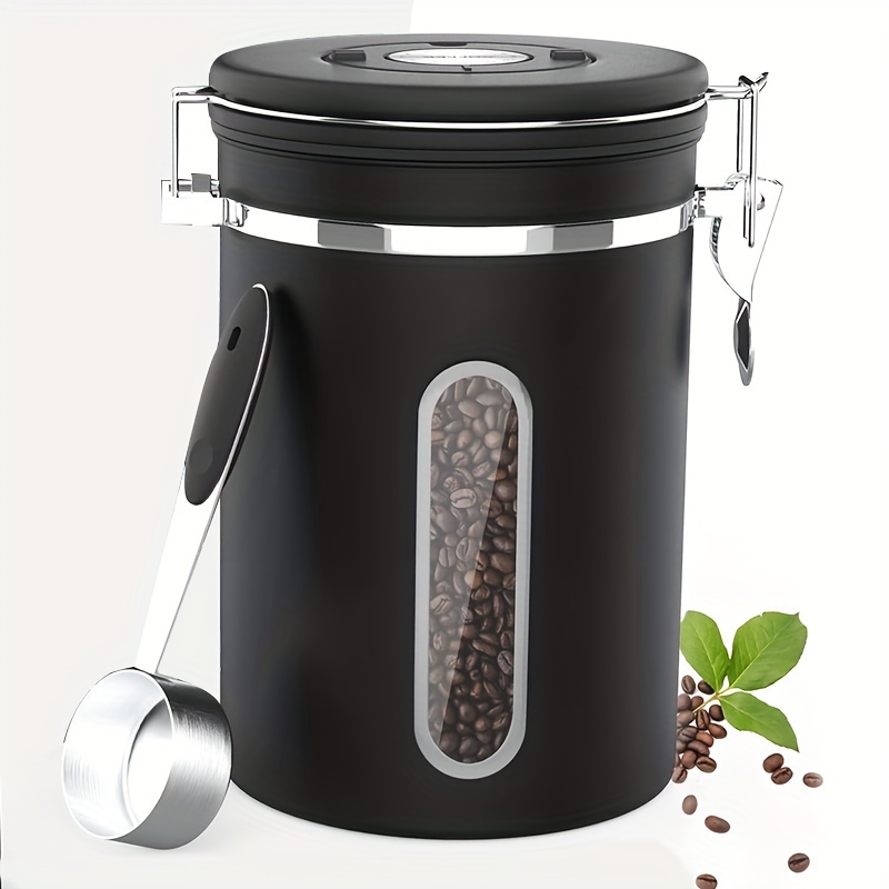Bote de café para café molido con ventana transparente, rastreador de  fechas, cuchara, 304 contenedor de almacenamiento hermético de alimentos de  cocina de acero inoxidable para café Be