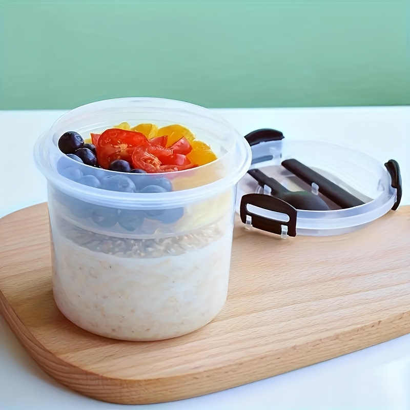 Recipiente de yogur con tapa y cuchara, vaso de cereales de 2 niveles, 14.5  fl oz + 11.2 fl oz, contenedor de alimentos portátil aislado a prueba de