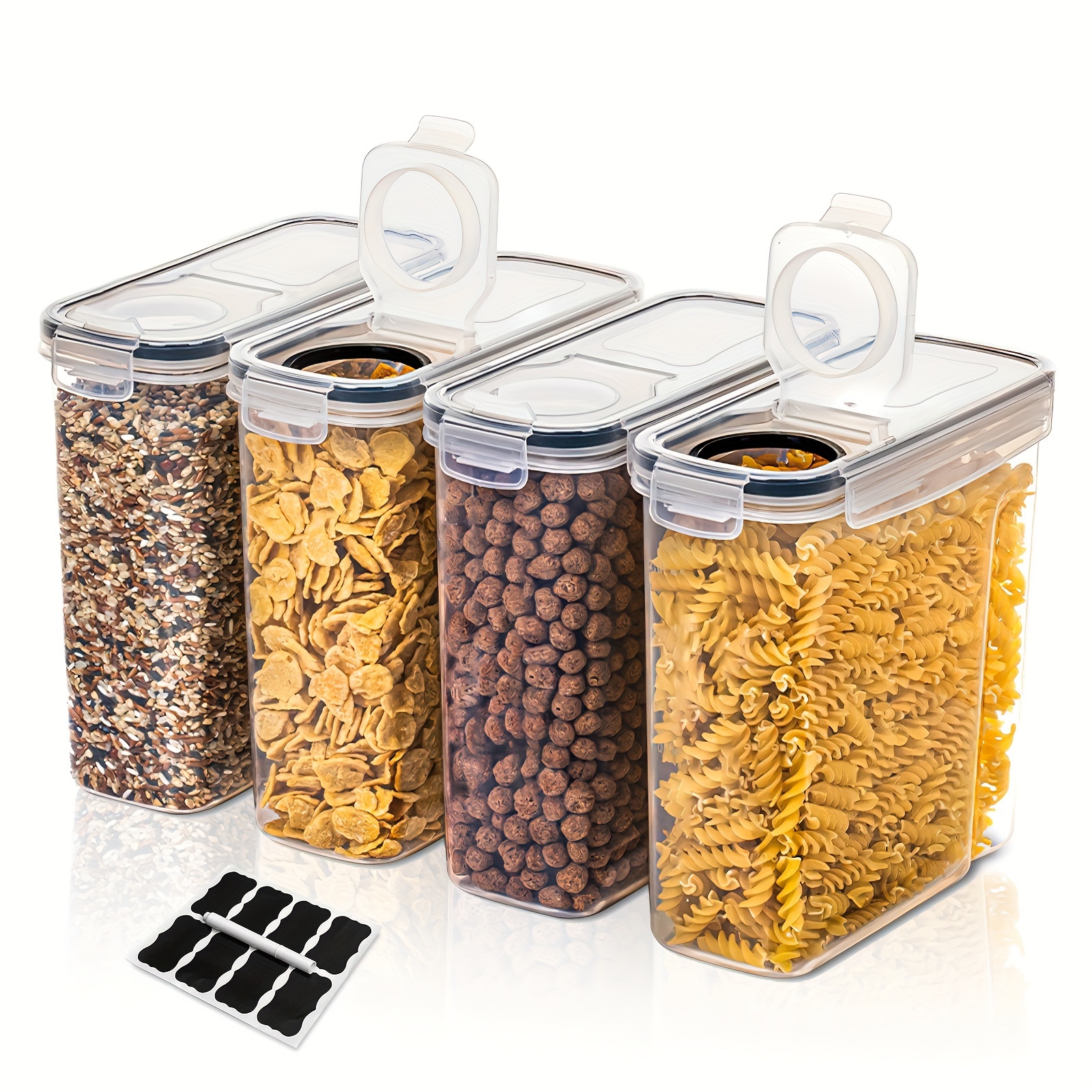  Juego de cajas de almacenamiento de cocina de 6 a 8 piezas,  recipientes herméticos para alimentos con tapas, tarros de plástico  sellados a granel para organizador transparente de cereales (color: negro