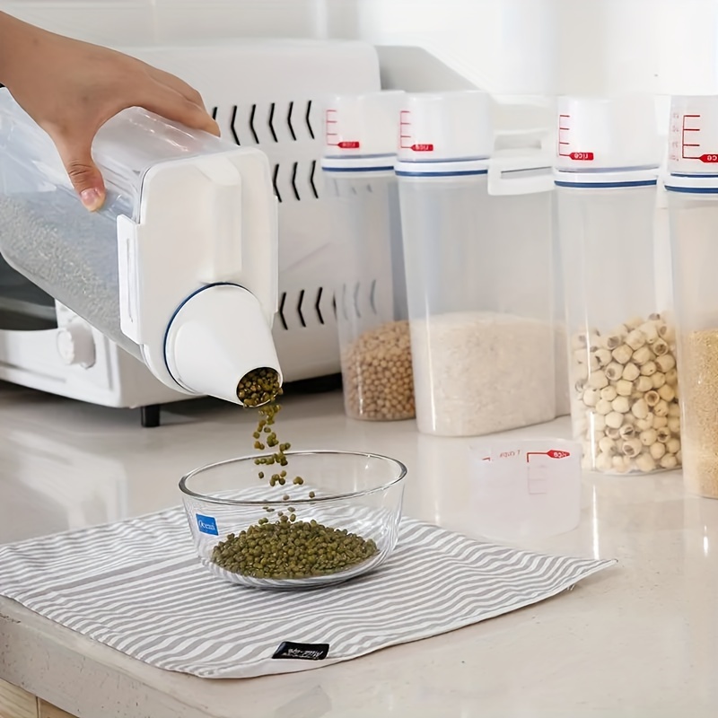 Transparent Tank Kitchen Grain Rice Storage Box Food Container Kitchen  Cereal Jars with Measuring Cup Spout