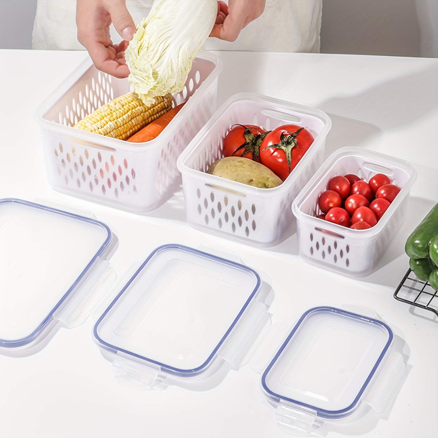 1pc Plastic Refrigerator Storage Box For Cheese And Butter, Fruit And  Vegetable, Double Layer Flip Lock Food Storage Container