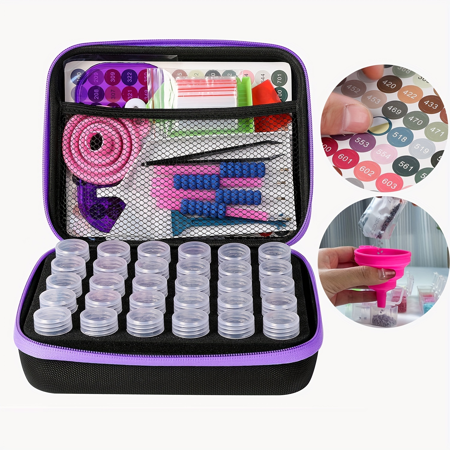 5D Diamond Painting Accessories Storage Box 7/15/30/60 Slot Beads Storage Container Jar Zippered Case for DIY Diamand Painting, Size: Large