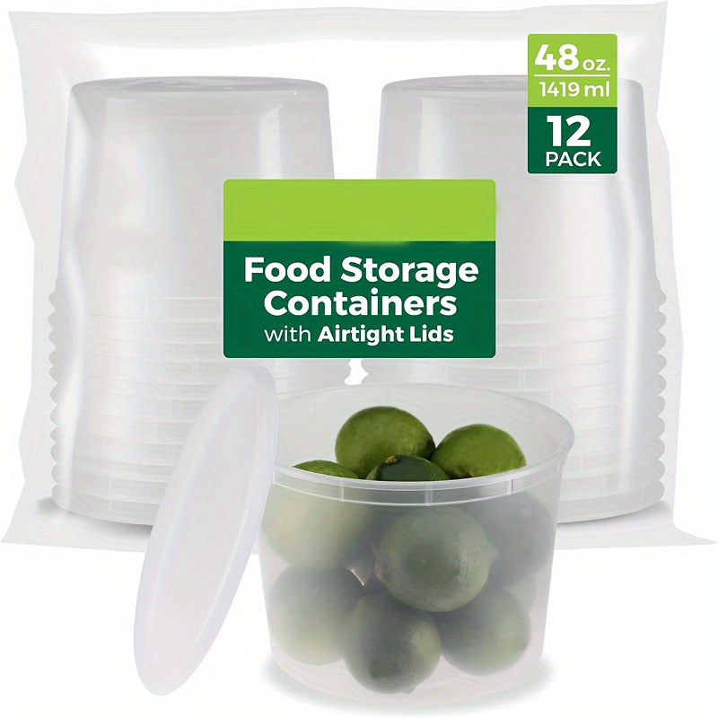 Food Storage Containers [24 Set] 32 oz Plastic Deli Containers with Lids,  Slime, Free, Stackable, Leakproof, Microwave/Dishwasher/Freezer Safe