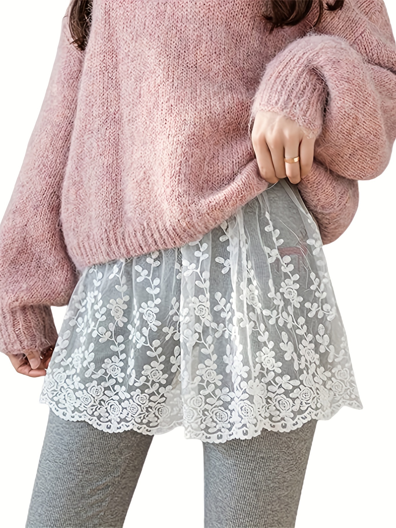 Lace Stitching Solid Skirt Sexy Scallop Trim Elastic - Temu Canada