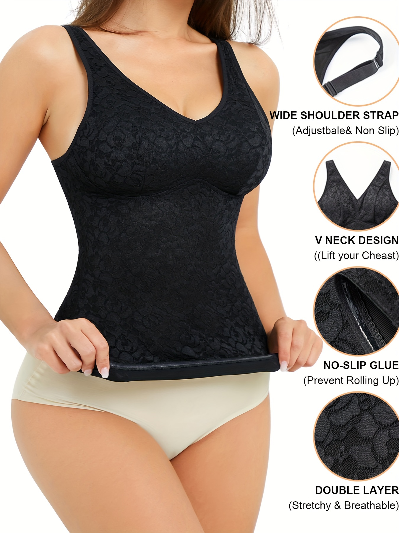 Women Bodysuit Tops Thermal Vest Padded Bra Tops Compression Shirt Slimming  Shapewear Tank Tops Camisole with Built In Removable Bra Pads