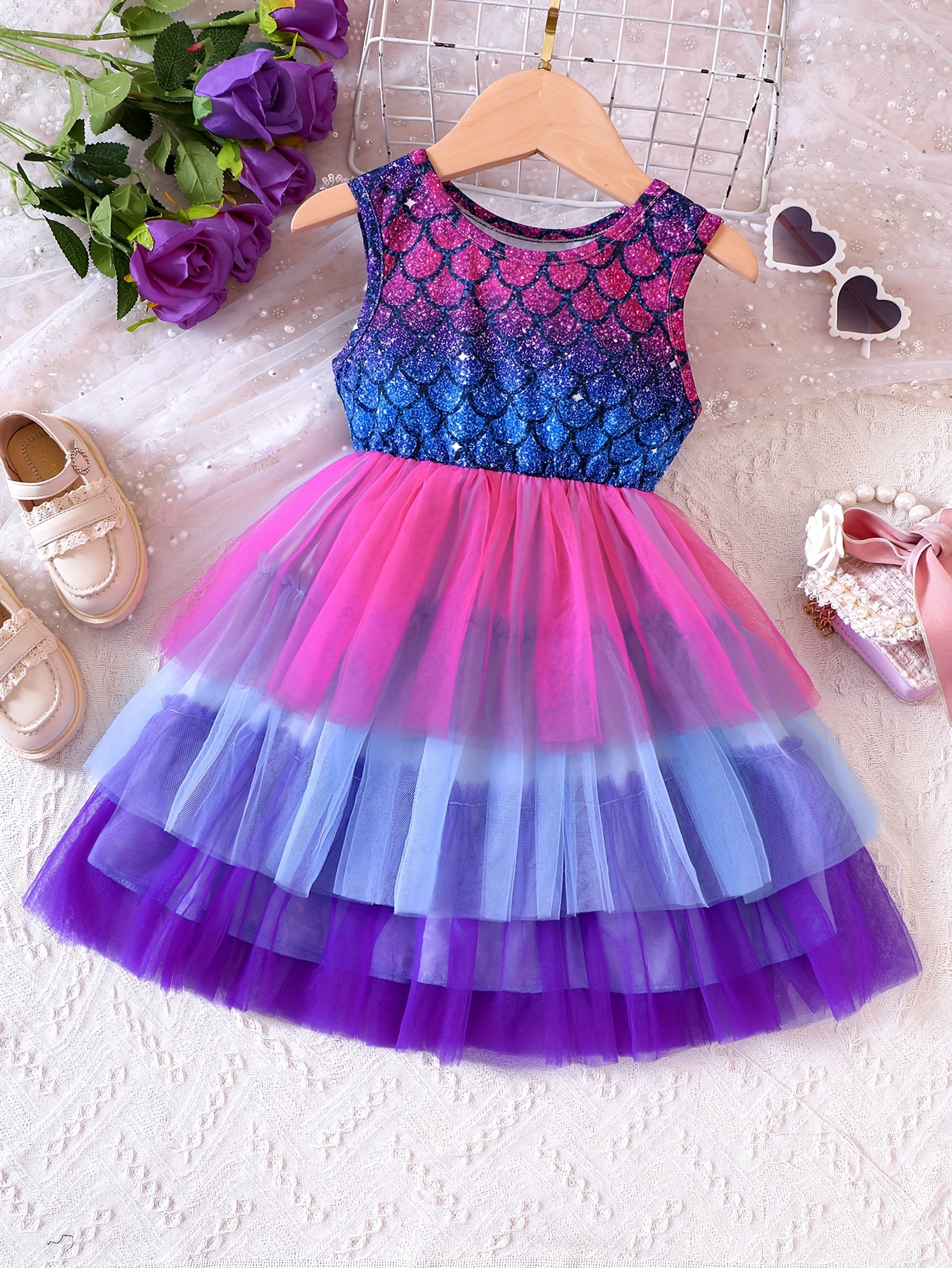 COSTUME CARNEVALE SIRENA VESTITO TUTU COPRICAPO BAMBINA ABITO TRAVESTIMENTO  - 9654 (anni 03/04)