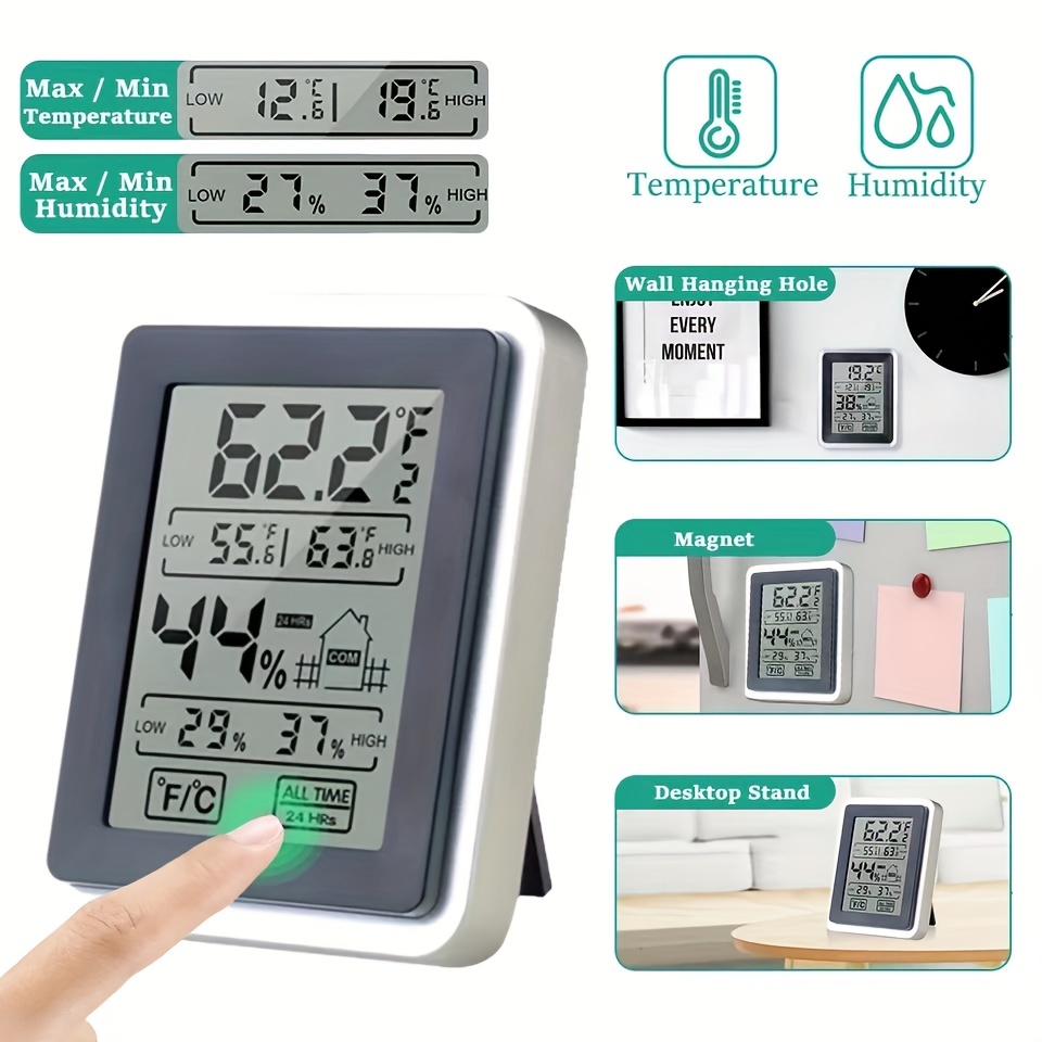 Lash Grafting LCD Digital Thermometer Hygrometer Temperature Humidity  Tester Weather Station Clock