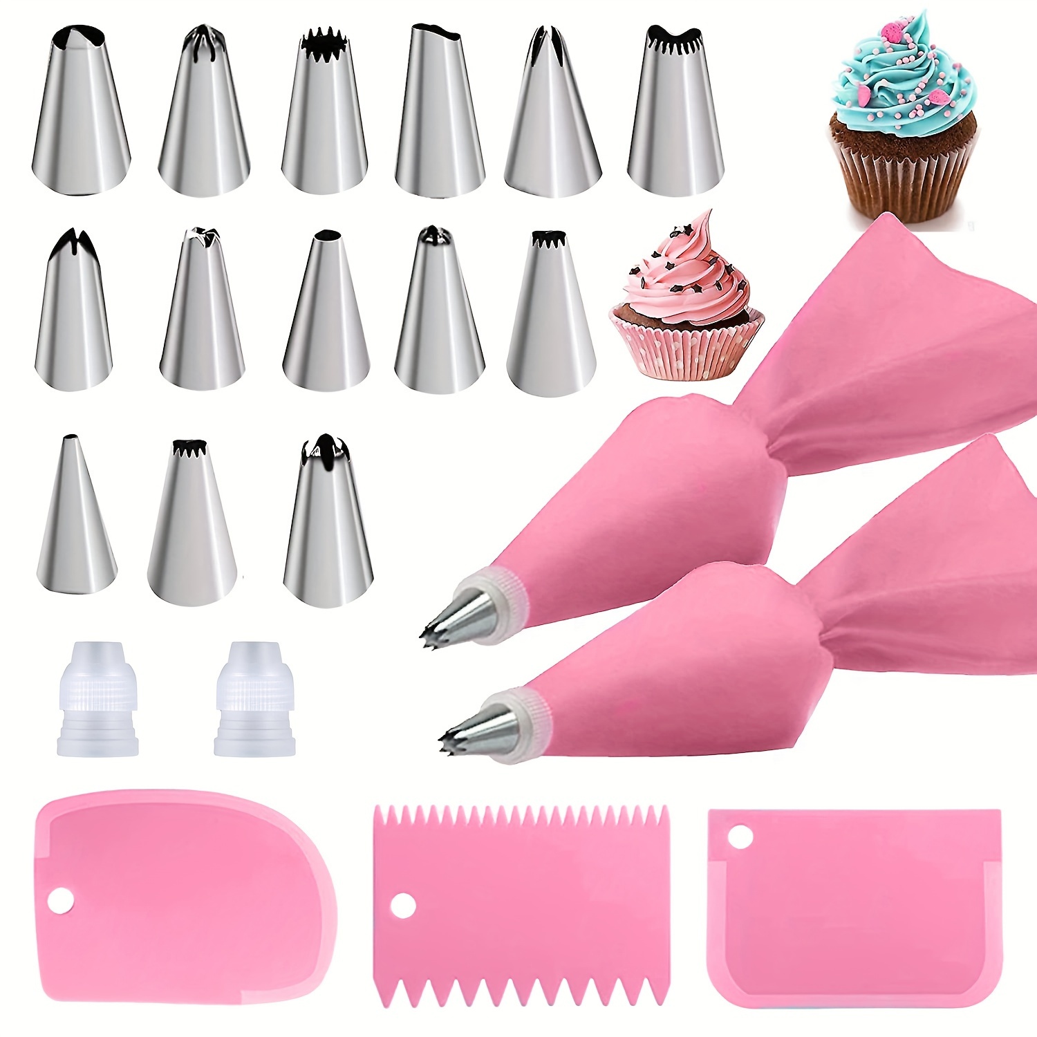 Ensemble de poches à douille et douilles, fournitures de décoration de  gâteaux pour la cuisson avec poches à pâtisserie et douilles réutilisables,  convertisseurs standard, anneaux en silicone, outils de décoration de  gâteaux