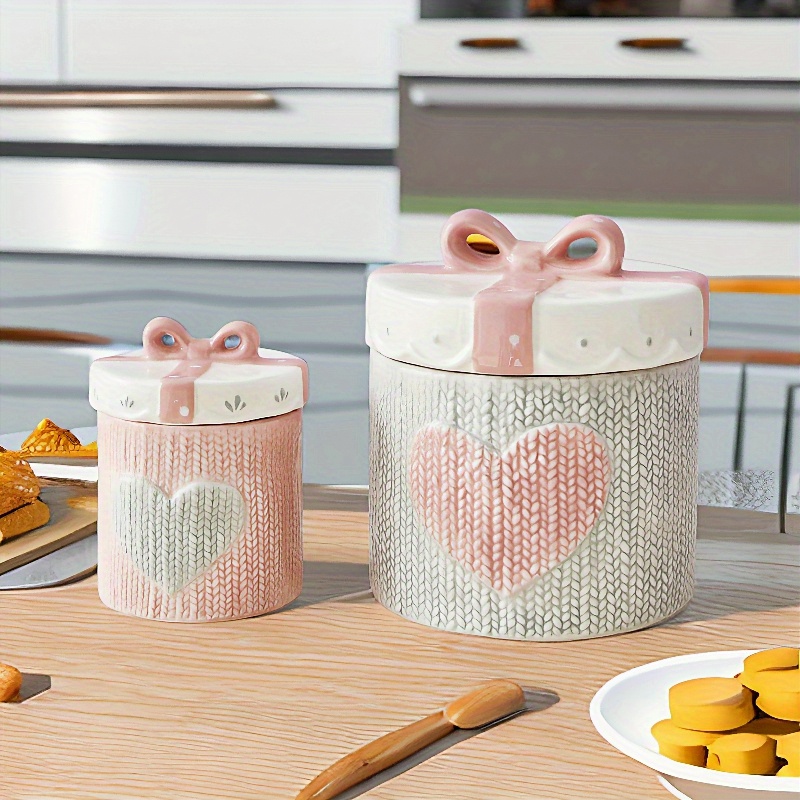 Ceramic Mason Cookie Jar Farmhouse Kitchen Decor - Utensil Holder - Cookie Jars with Lids - Vintage Cookie Container - Candy Jars with Lids - Flour