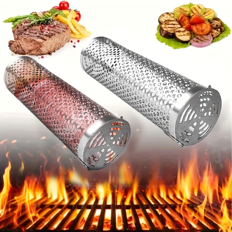 Rolling Grilling Baskets for Outdoor Grill Bbq Net Tube Must Have