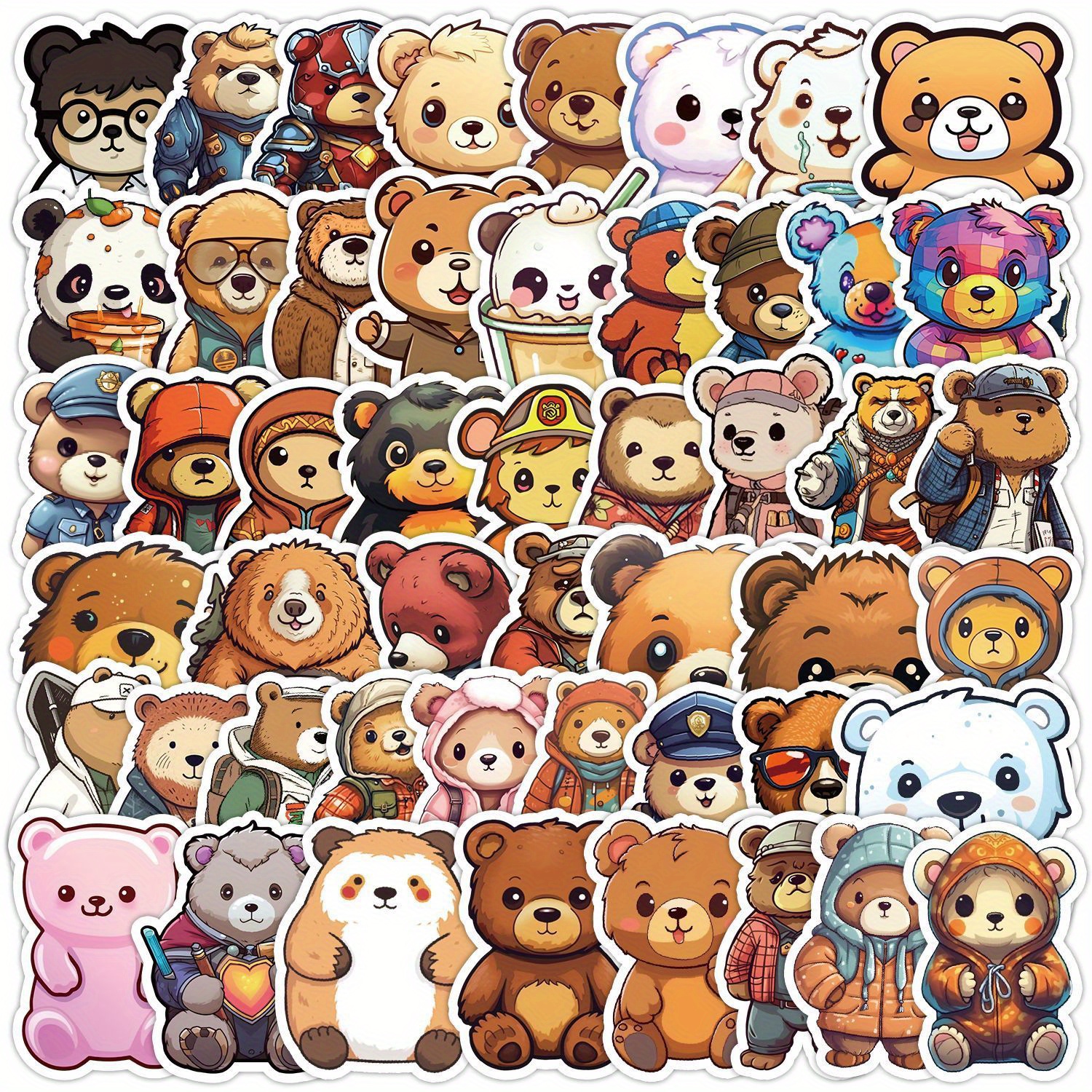 50pcs Carino Cartoon Bear Stickers per bambini Laptop, Lovely Estetica  Coreano Bear Stickers impermeabile Vinile Adesivi per bottiglia d'acqua  Scrapbooking Lugga