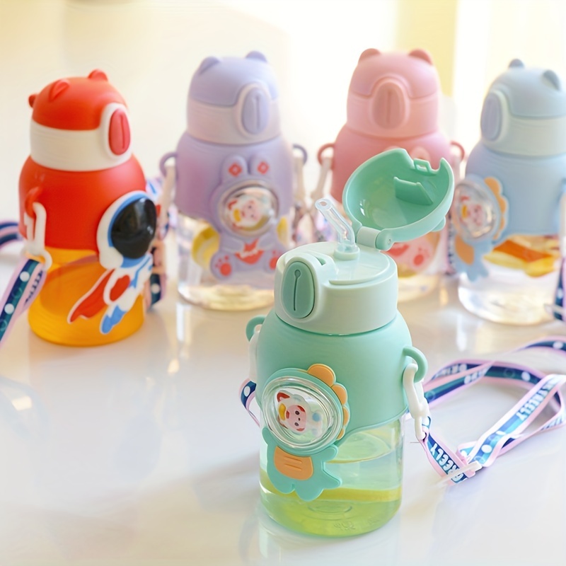 1pcs Kids Cleanable Water Bottle 480ml/ 16.2oz With Silicone Straw