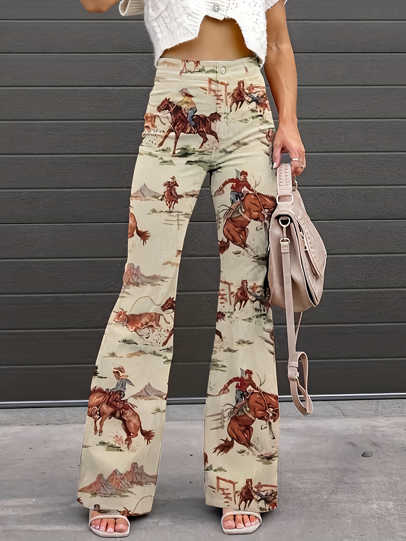 Floral Print Flare Leg Pants, Boho Forbidden Pants For Spring & Summer,  Women's Clothing - Temu Malaysia