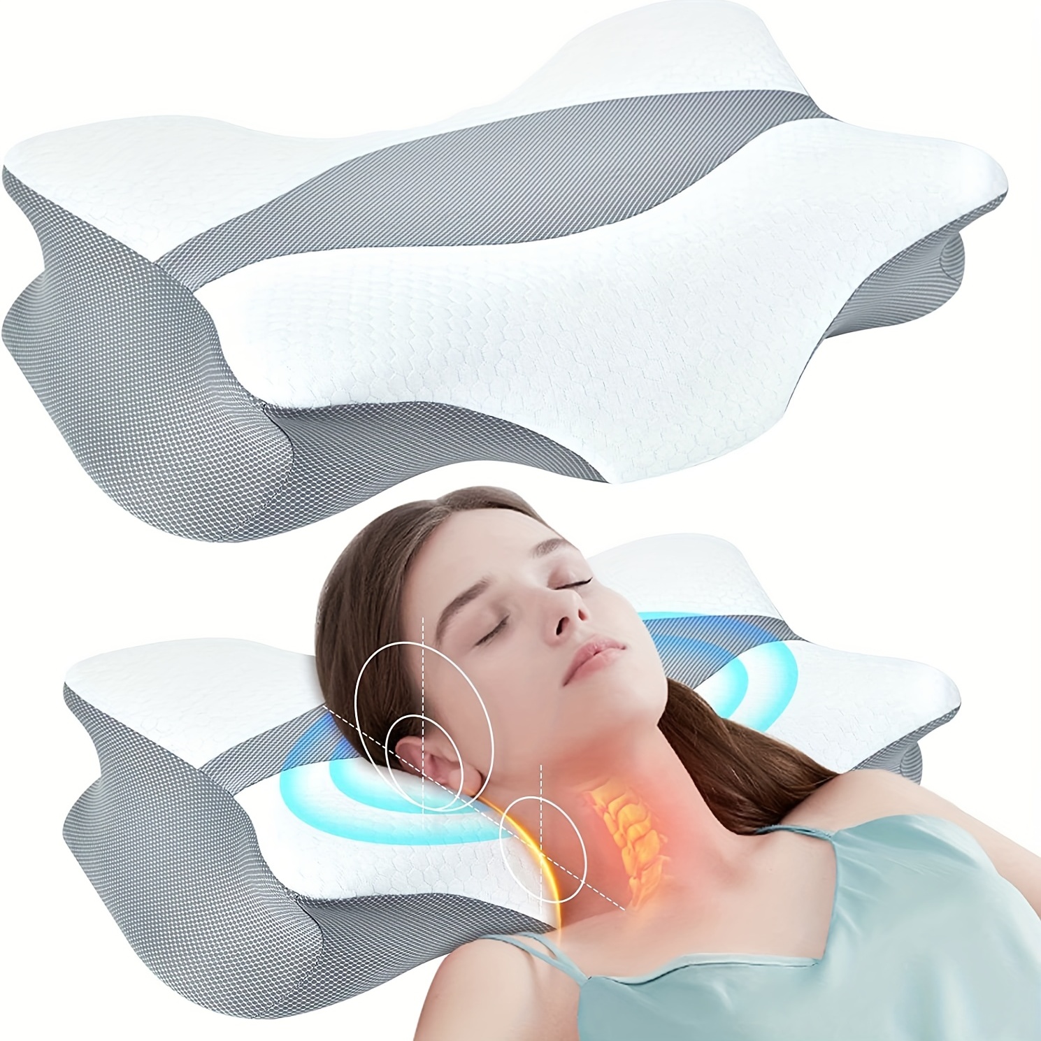 1pc Ergonomic Memory Foam Neck Pillow for Cervical Traction and Pain Relief  - Aligns Spine and Promotes Comfortable Sleep