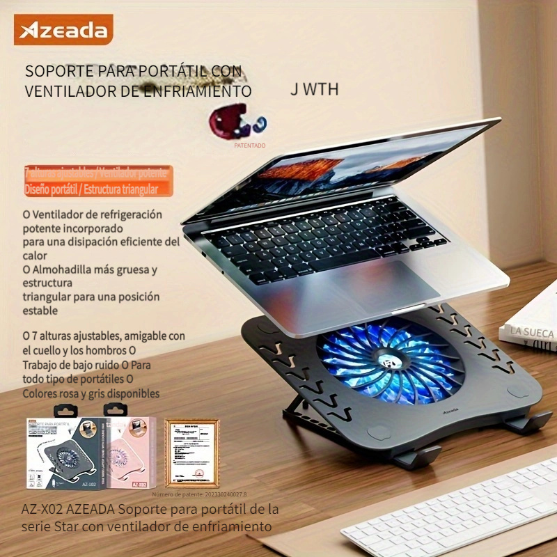  Soporte para laptop con ventilador de refrigeración y  alfombrilla para mouse, escritorio de regazo ajustable para portátil con  luz, mesa plegable para laptop, bandeja de cama con 4 puertos USB para