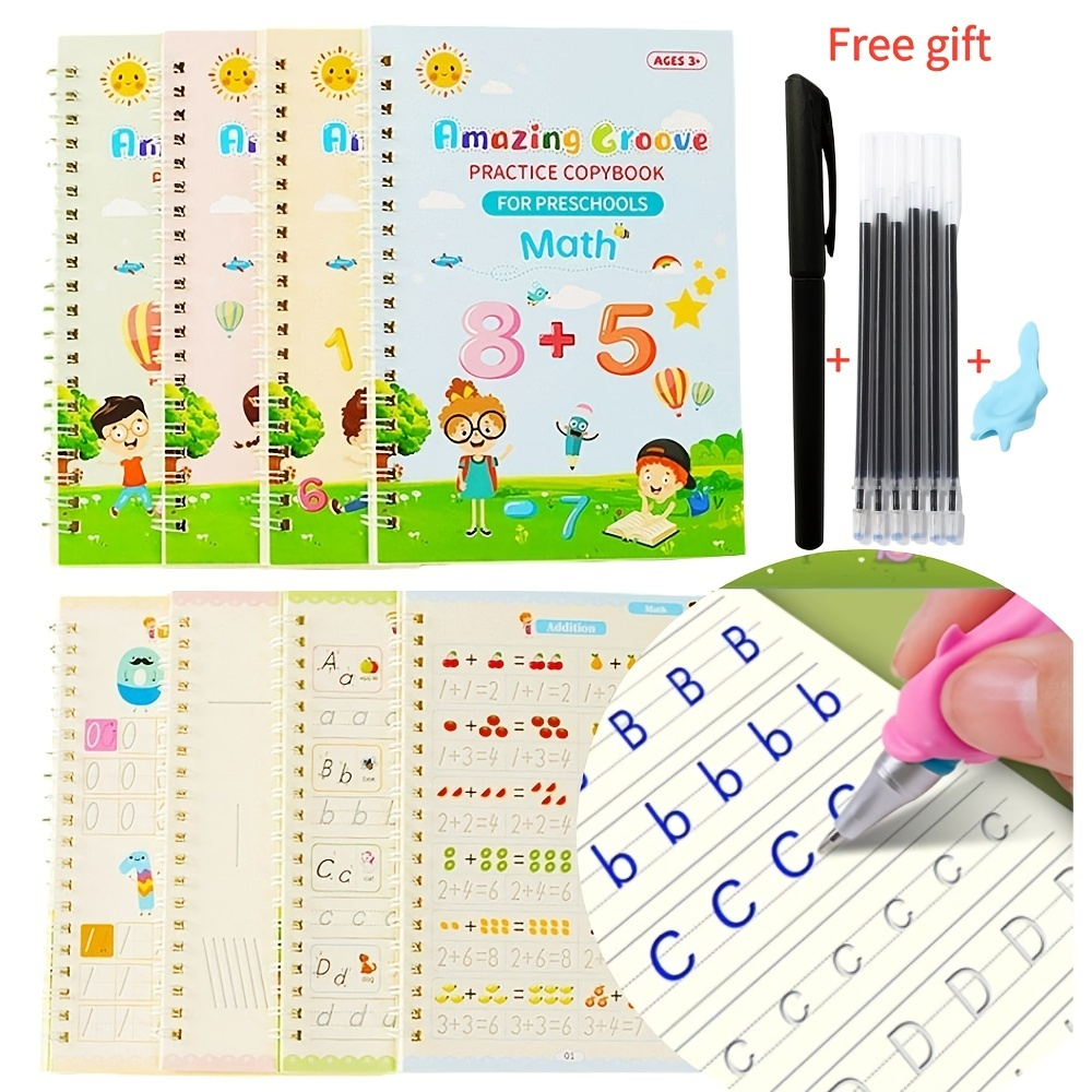 4 Pcs Grooved Handwriting Book Practice for Kids, Reusable Handwriting  Preschool Workbook, Children's Magic Copybooks with Auto Disappearing Ink  Pen (4 Large Books+2 Pens+2 Pencil Grips+10 Refills) - Coupon Codes, Promo  Codes