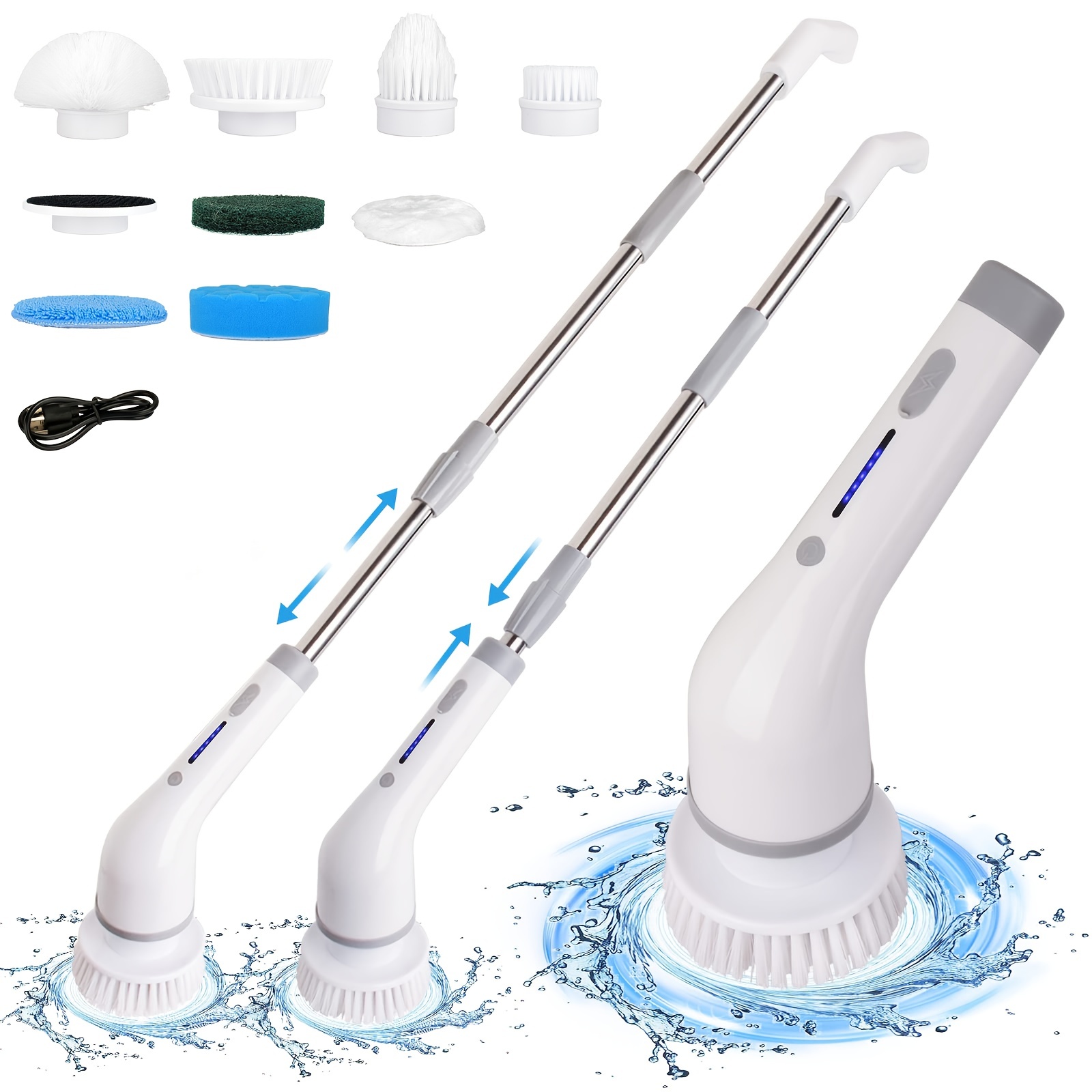 Set: Electric Spin Scrubber, Long-handled Shower Scrubber, Bathtub & Tile  Scrubber With 6 Replaceable Brush Heads; 90-120 Mins Operation Time Full  Floor Bathroom Scrubber; 240/320rpm Cordless Electric Scrubber; Includes  Usb-c Charging Cable