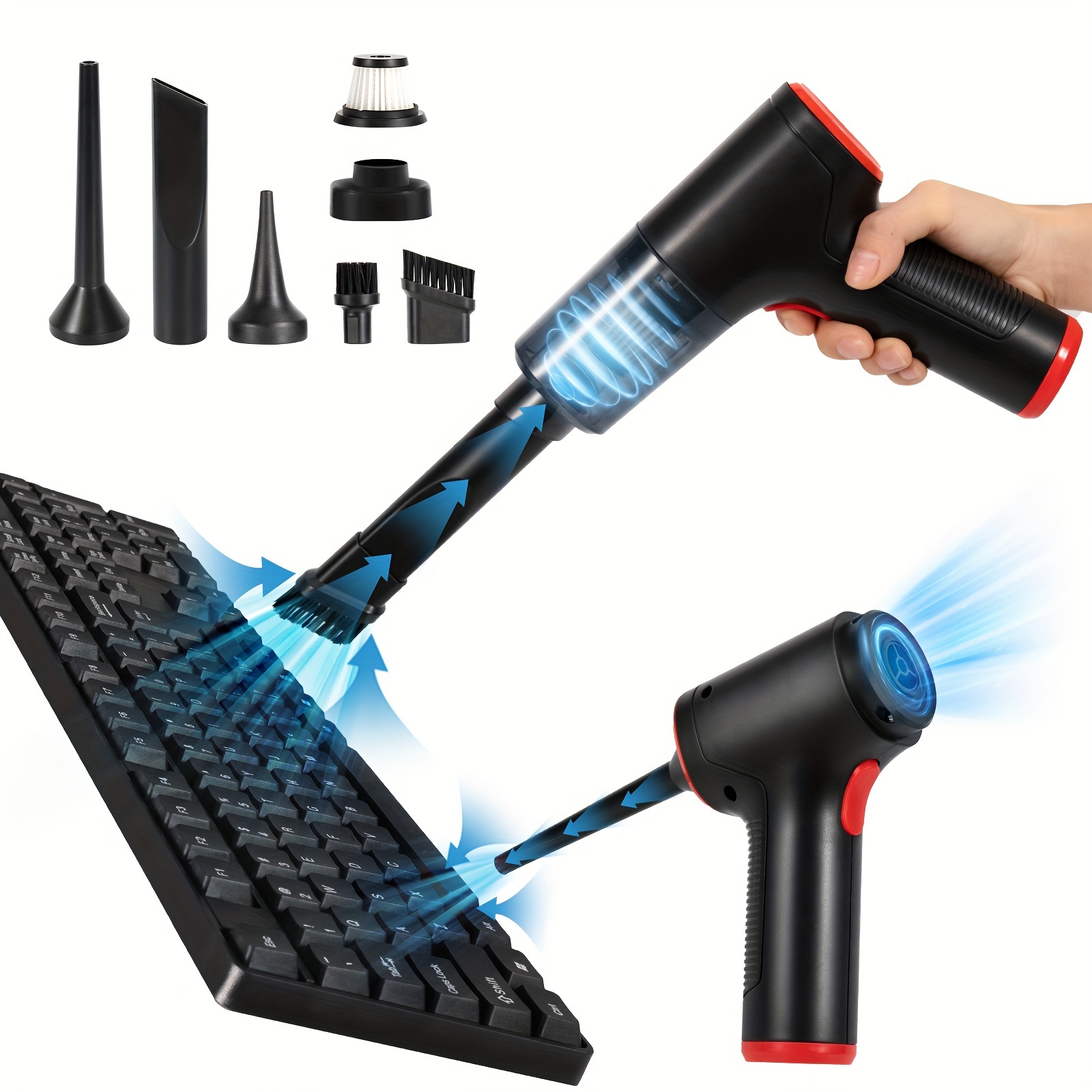 Air Duster, Air Blower & Vacuum 2-in-1, Mini Cordless Vacuum Cleaner for  Computer, Keyboard, Cameras, Fans, Cars, Powerful 60000 RPM, Replaces