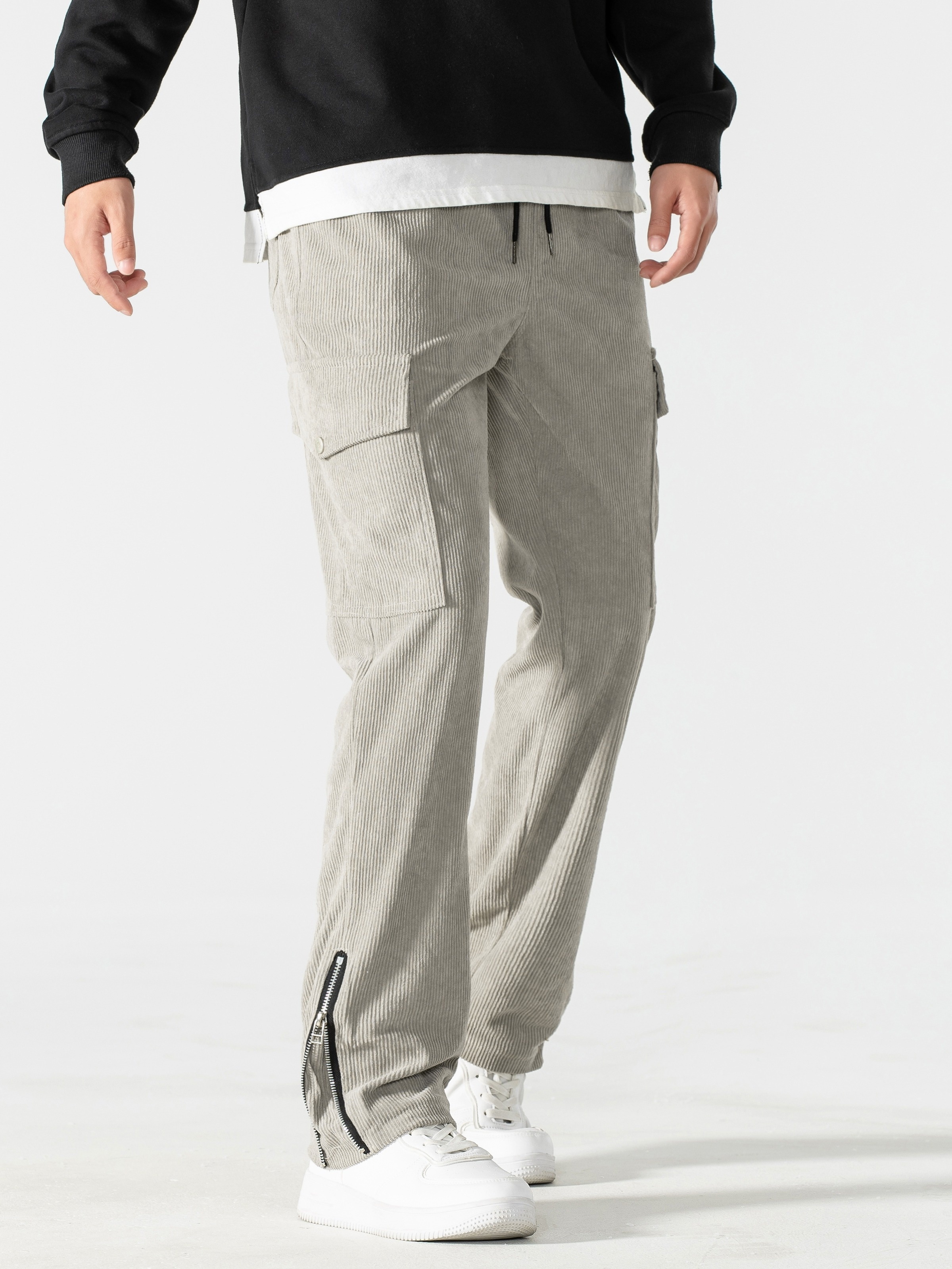 Solid Zipper Design Pants Casual Contrast Faux Leather - Temu