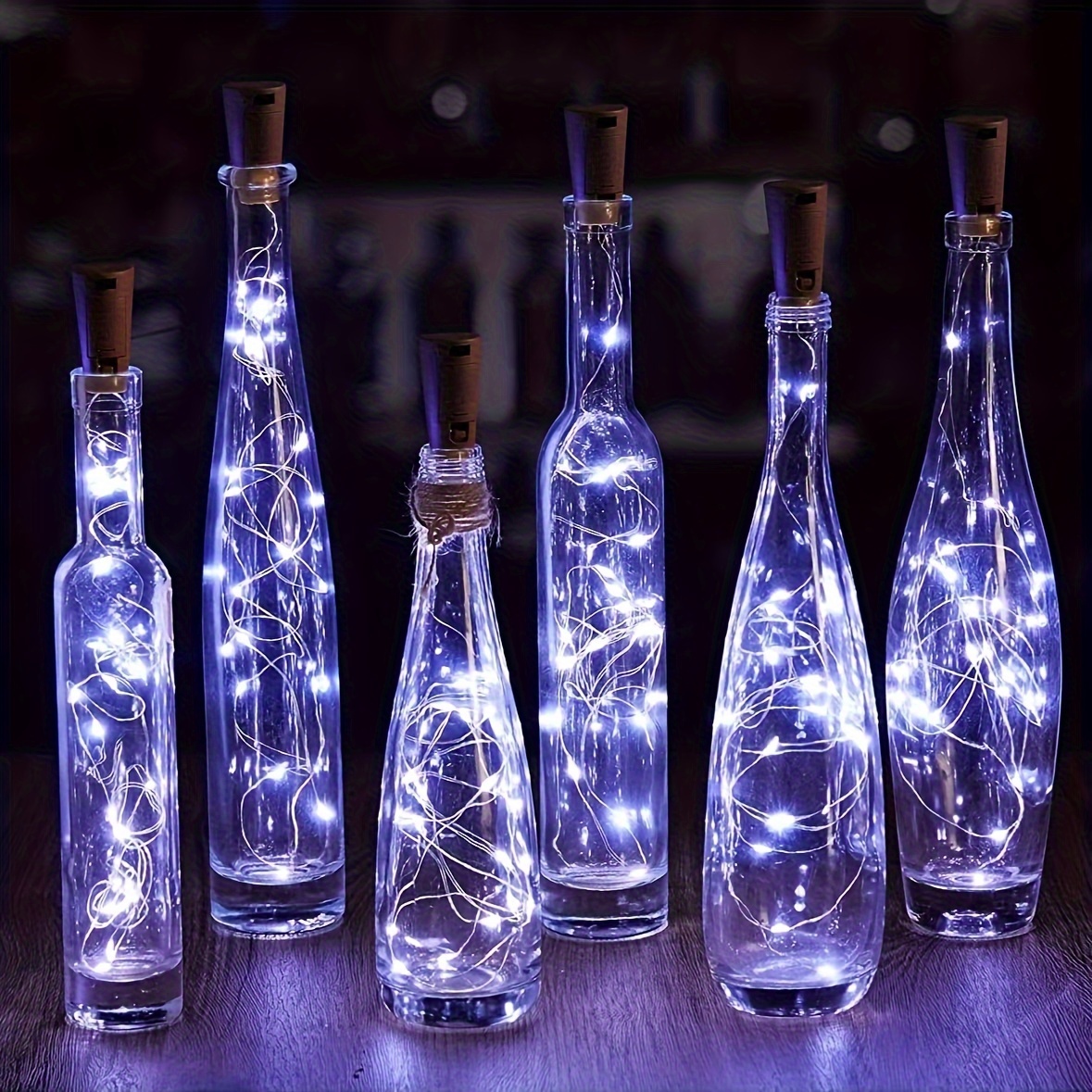 Hellum chaîne lumineuse pour bouteilles de vin avec minuterie, blanc chaud,  mini guirlande led à pile (AA) pour bouteilles, chaîne pour bouteilles de