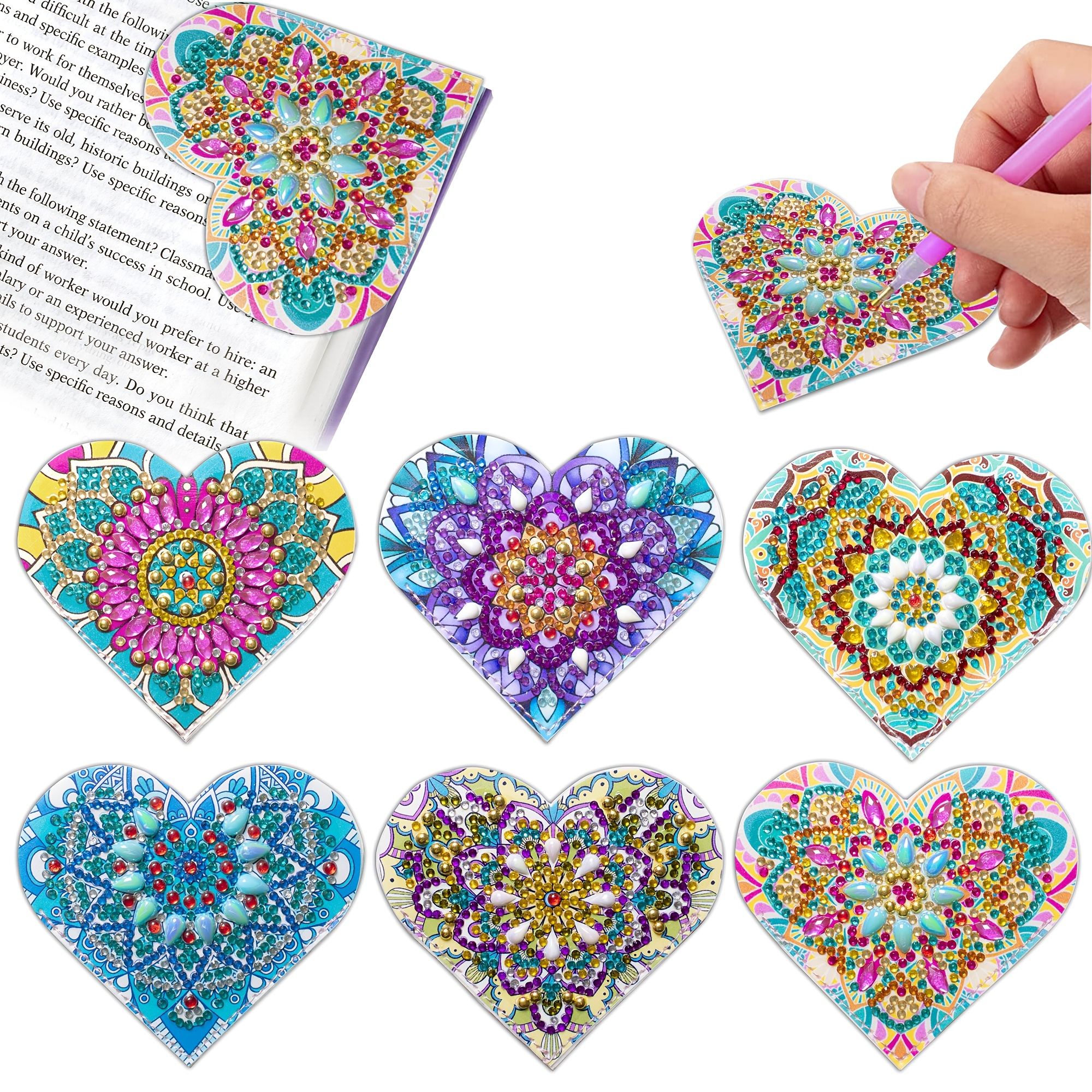 WIVICO 4 Pcs Diamond Painting Bookmarks,DIY Diamond Art Bookmarks for Book  Lovers, Triangle Making Corner Bookmark Kits for Kids Adults