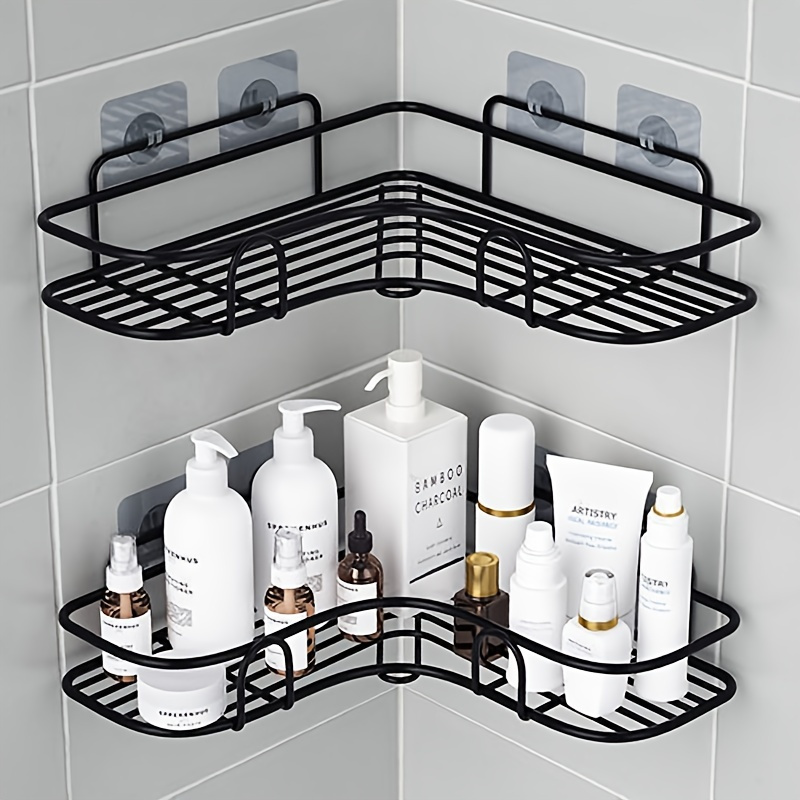 Corner Shower Caddy, Shower Organizer Corner Shower Shelf with 8  Hooks.2-Pack Adhesive Stainless Steel Shower Shelves for bathroom, dorm and  kitchen (Matte Black) 