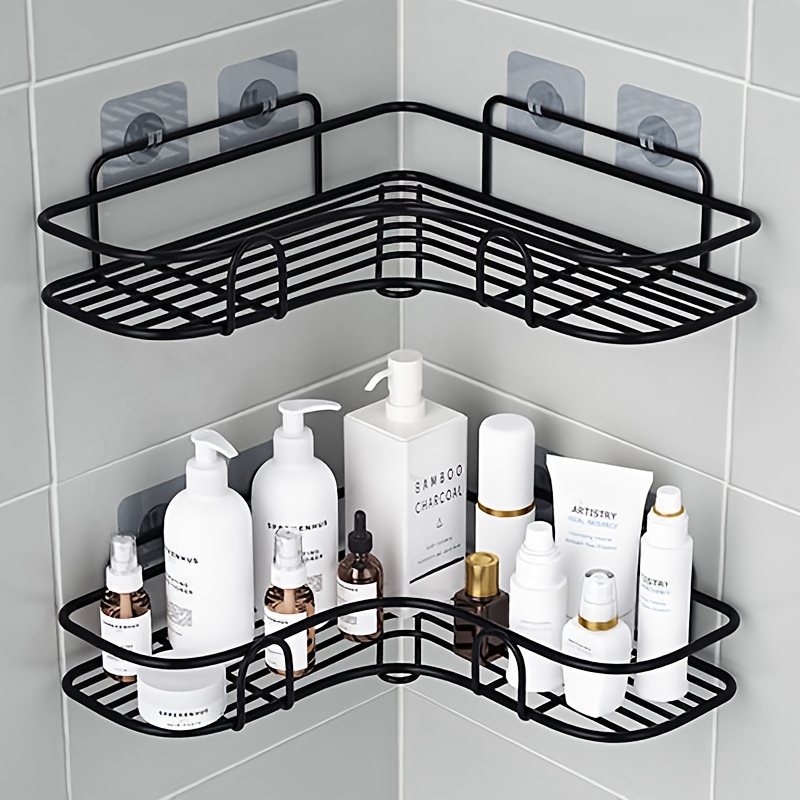 Organizador de ducha blanco, sin taladrar, estante de pared de baño  impermeable extraíble, estantes de baño con 2 ganchos móviles