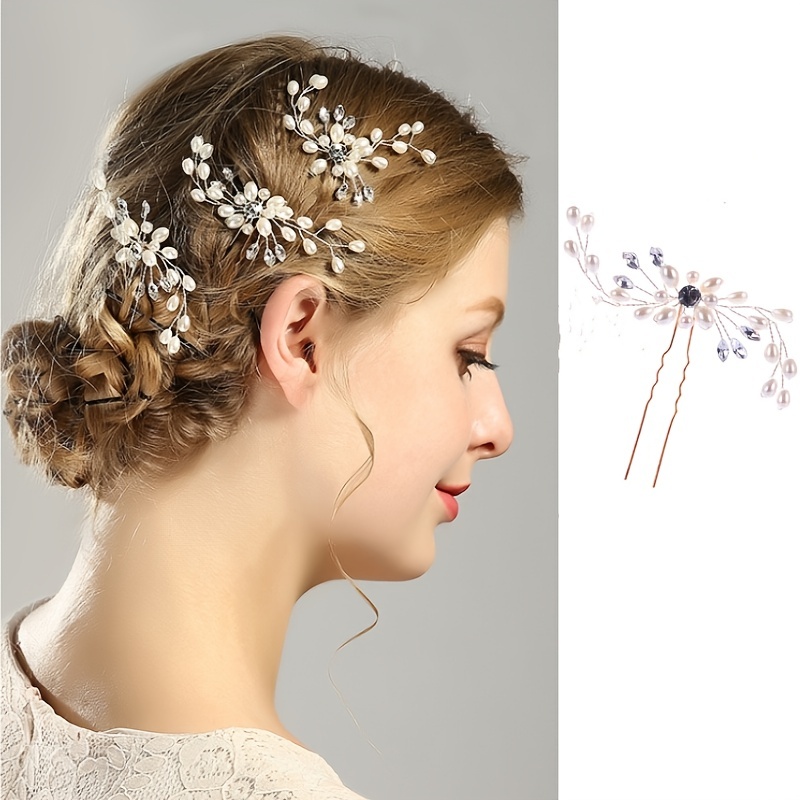 Luxury Crystal Faux Pearl Butterfly Hair Clip, Hair Pins Headband for Women Bride Party Wedding Bridal Accessories Jewelry Clip Band,Temu