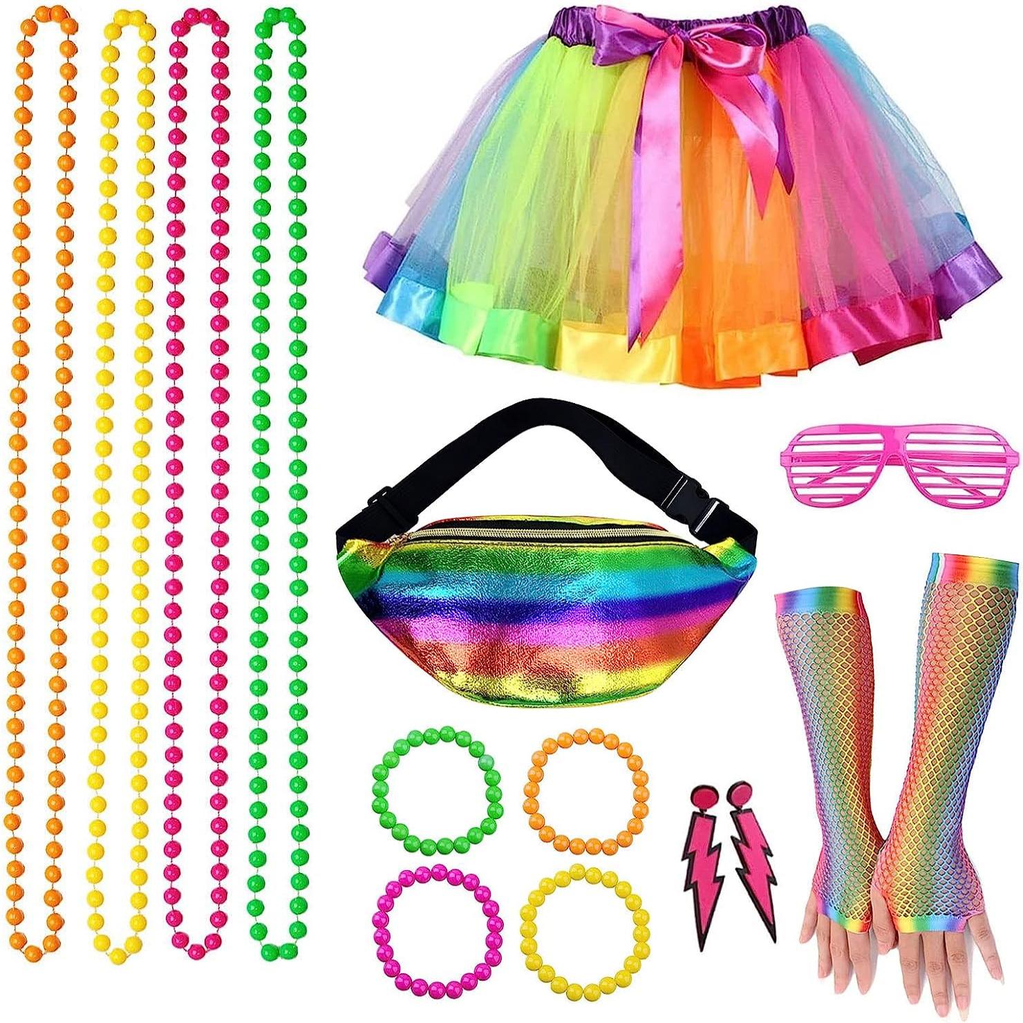 3/7/16/19 Pezzi Set Accessori Neon Anni '80 Costumi Vestiti - Temu Italy