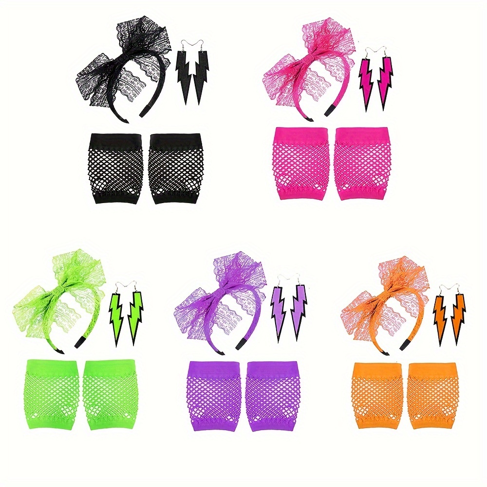 80's Style Neon Accessories Set Costumes Dress Up Necklace Headband Glasses  Fishnet Gloves For 80s Theme Retro Party - Temu Japan