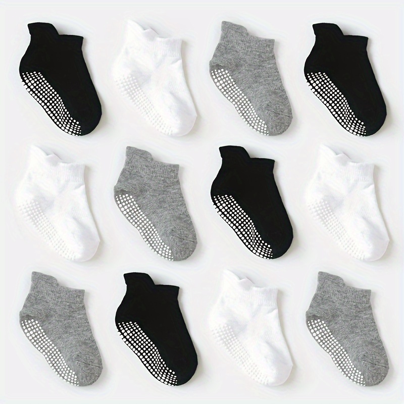  12 pares de calcetines de agarre para niños pequeños, calcetines  antideslizantes de algodón para bebés, recién nacidos, calcetines  antideslizantes para niños y niños, (12 pairs) : Ropa, Zapatos y Joyería