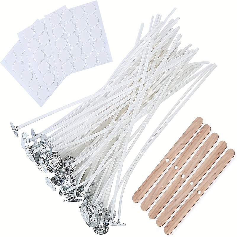 Bulk Candle Wicks 100 Pcs with 60Pcs Candle Wick Stickers and 10 Pcs Wooden  Candle Wick Centering Device for Soy Beeswax Candle Making (6inch)