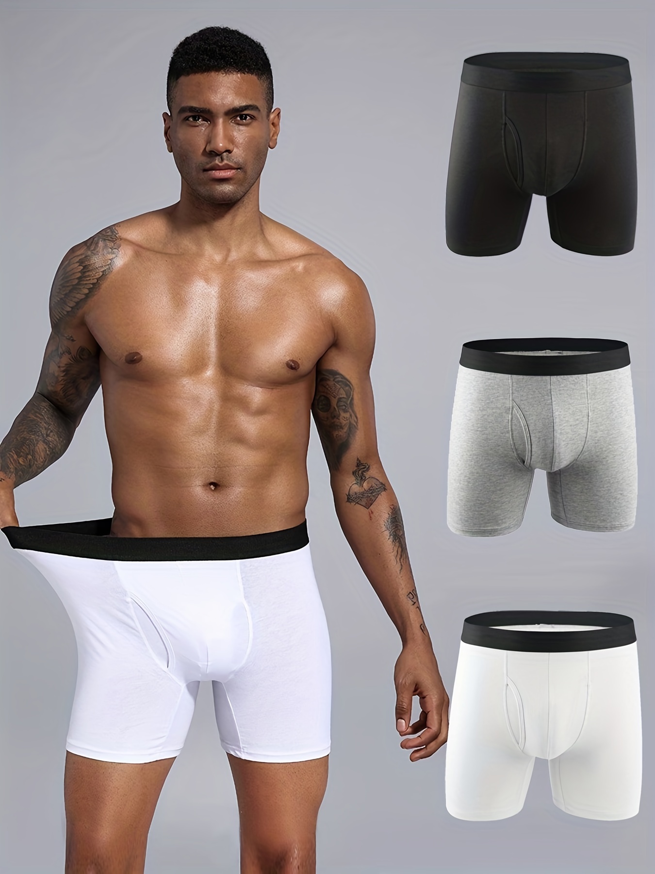 3Pack Sexy Men's Elephant Trunk Boxer Briefs Mesh Panties Printed Underwear
