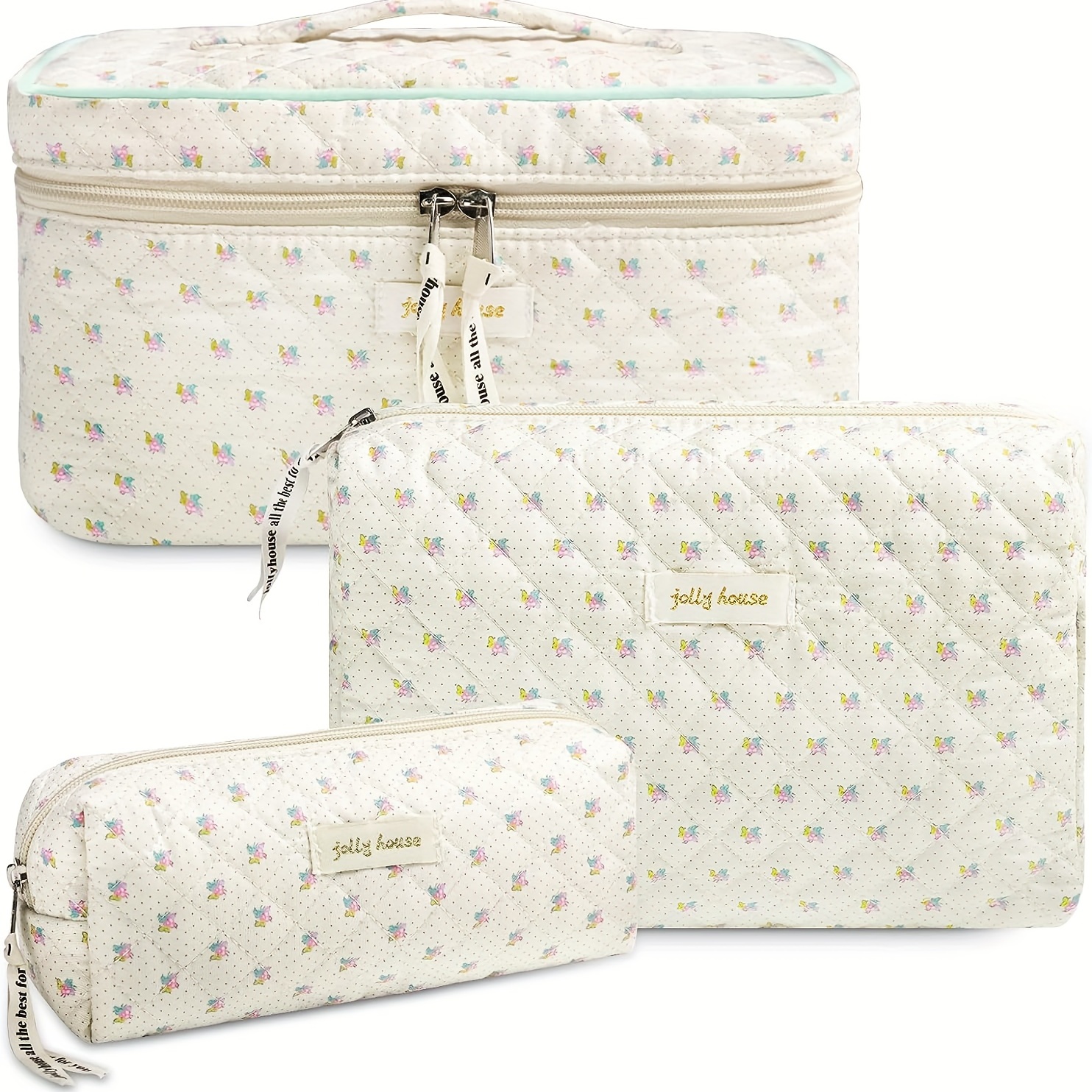 Simple Large Capacity Cosmetic Bag, Flower Quilted Makeup Organizer,  Portable Handbag - Temu