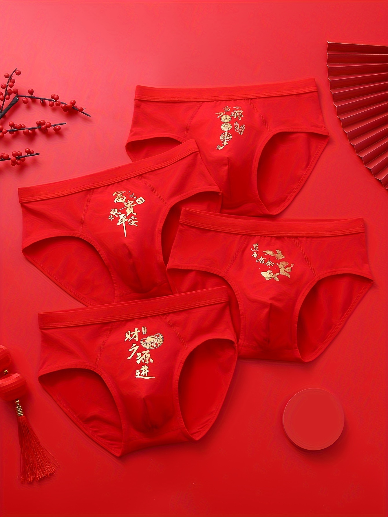 Cheap 4 Pcs Red Color Men Underwear Cotton Boxers Shorts Underpants Boy Undies  Knickers Homme Trunks Year of the Dragon New Year Gifts