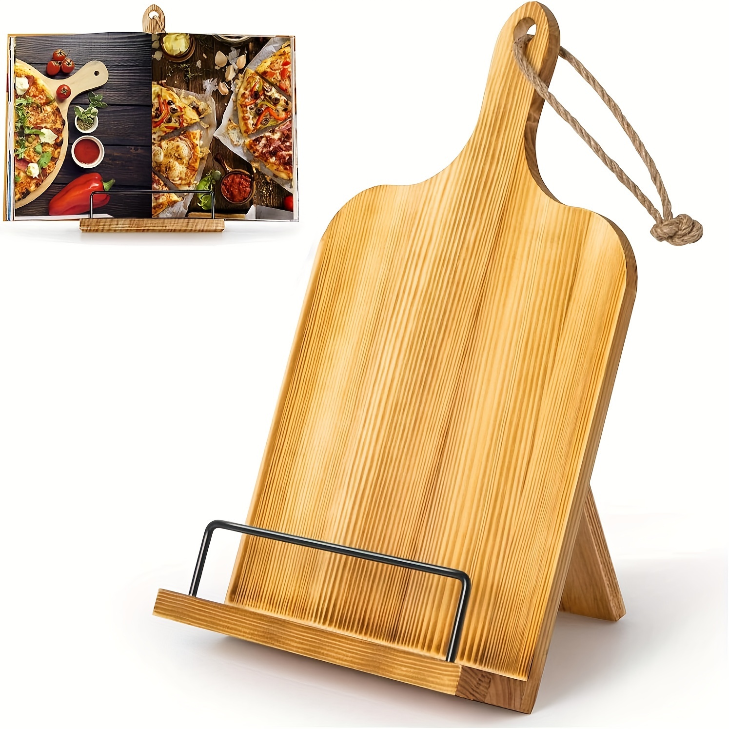 Wooden Cookbook Stand Recipie Book Holder for Cooking Cook Book Stand  Chopping Board Style Foldable Easel for Kitchen Ipad Tablet (Brown)