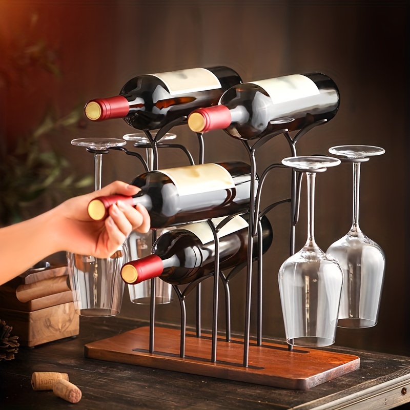 Estantes para copas de vino montados en la pared, colgador de copas de vino  de metal para ahorrar espacio, soporte para copas de vino con estante de