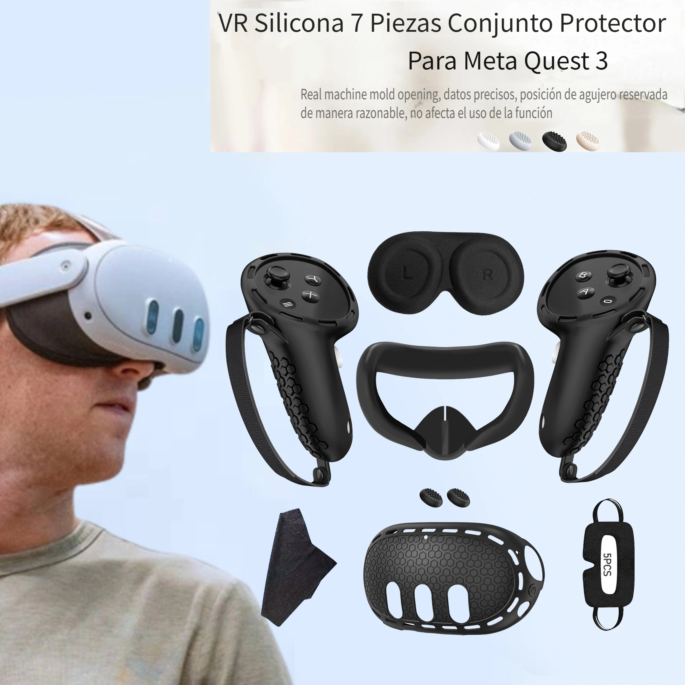 Auriculares de silicona VR Shells Protector funda protectora para Meta  Quest 3 (negro)