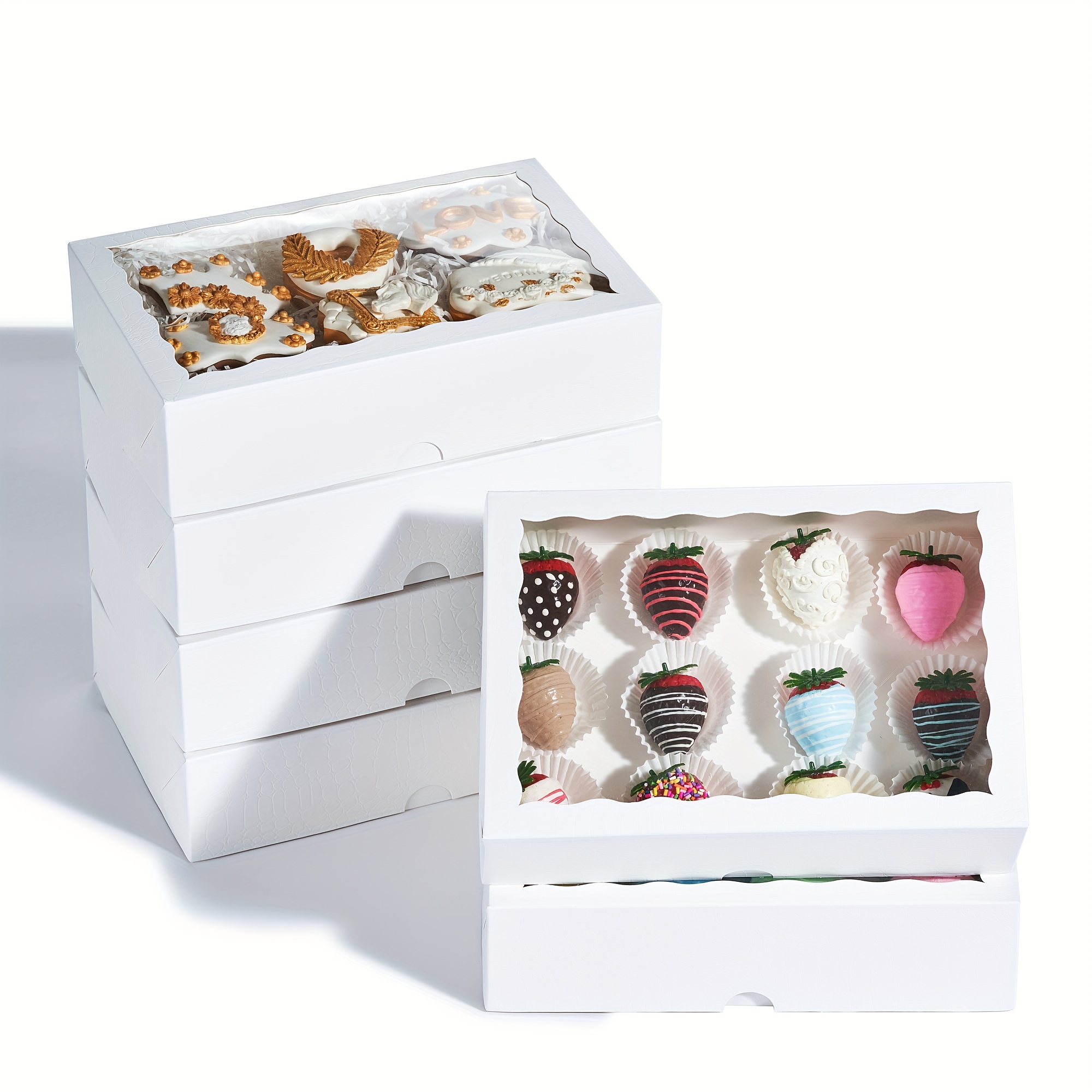 48 cajas de regalo de cartón de Navidad para panadería, contenedor de  alimentos con ventana transparente, cajas de galletas de Navidad