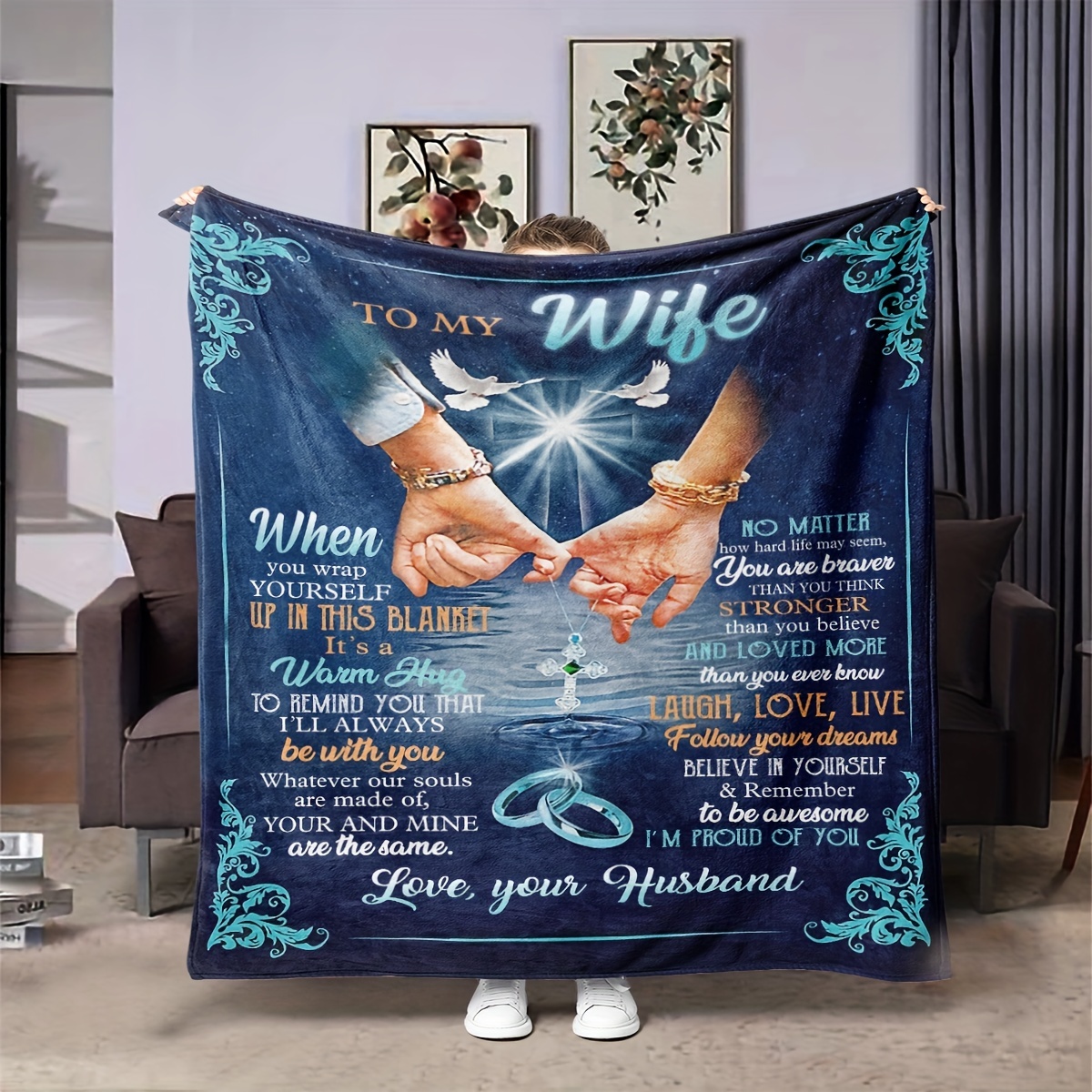  to My Wife Blanket Anniversary Birthday Gifts for Wife from  Husband Best Birthday Gifts for Wife I Love You Blanket Ultra-Soft Micro  Light Weight Warm Bed Plush Throw Blanket (to My