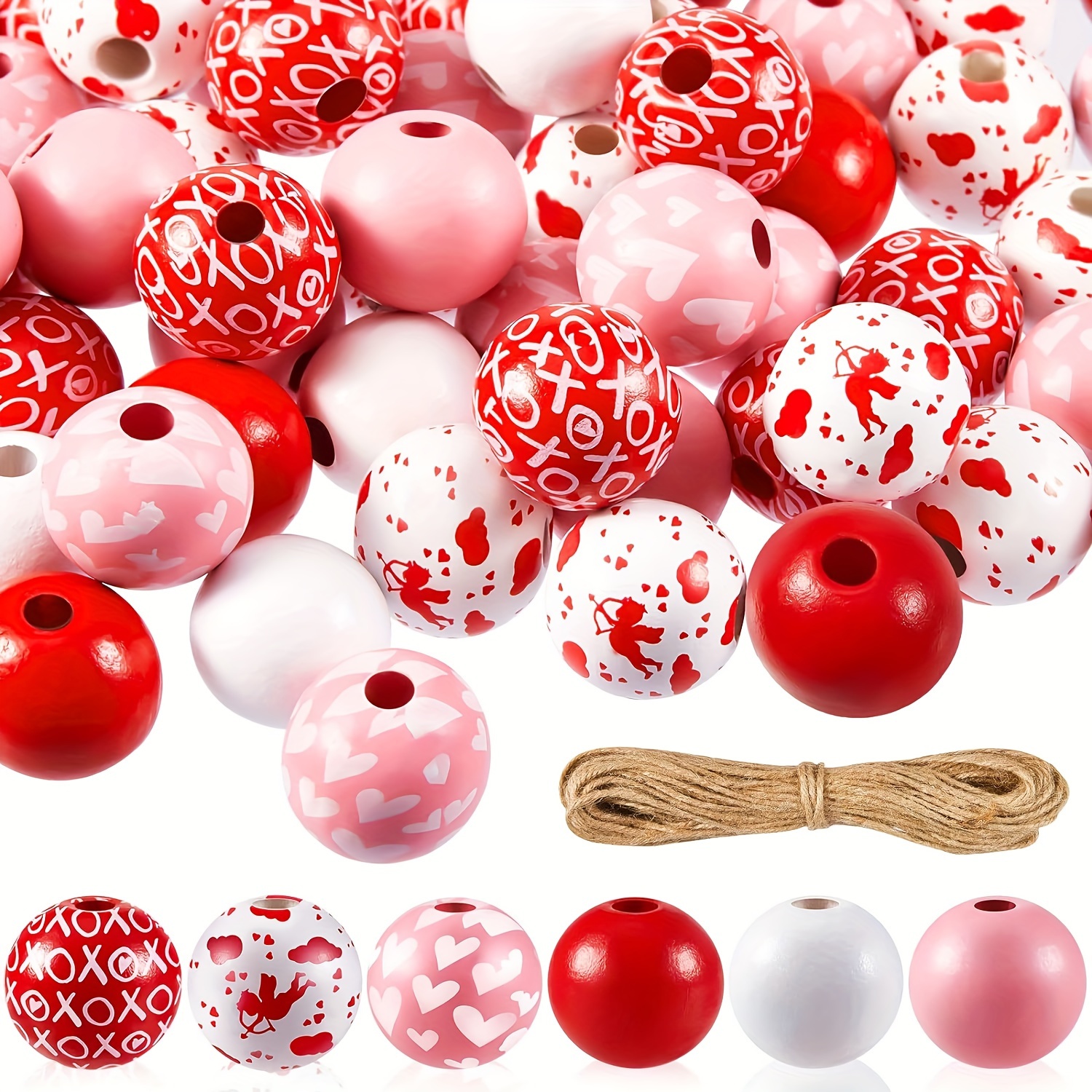 240 Pcs Valentines Day Wooden Beads Red Pink Wood Beads Round