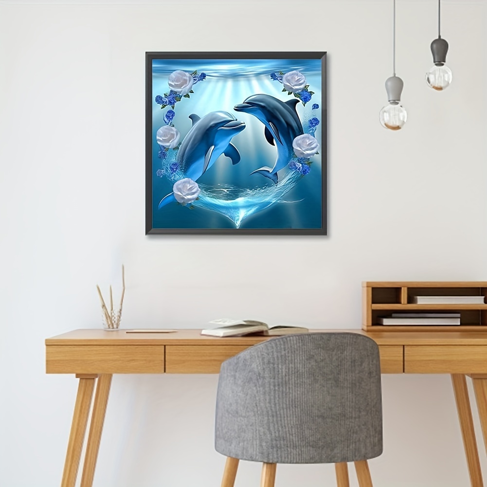 Large Dolphin Blue Ocean Diamond Mosaic 3d picture of rhinestone